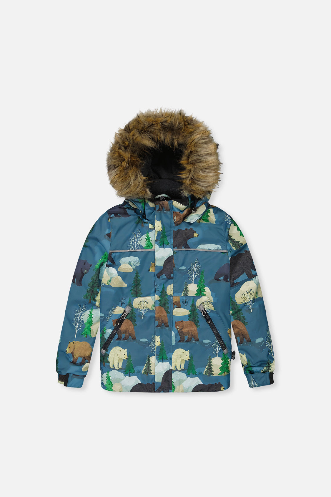 Deux par Boys Bear Print Two Piece Discover Snowsuit with Hooded Jacket and Snow Pants