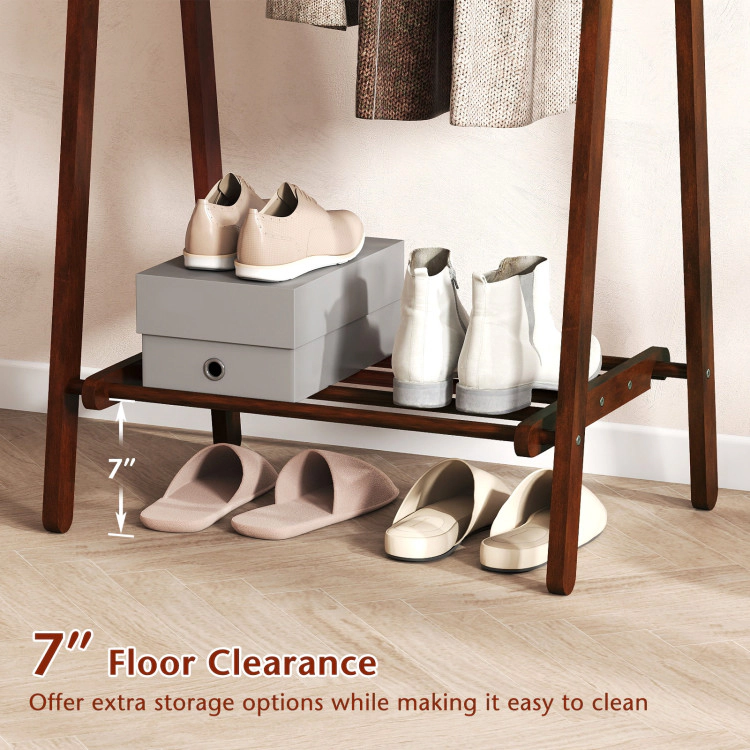 Hivvago Folding Rubber Wood Clothes Hanging Rack Standing Garment Rack With Bottom Storage Shelf