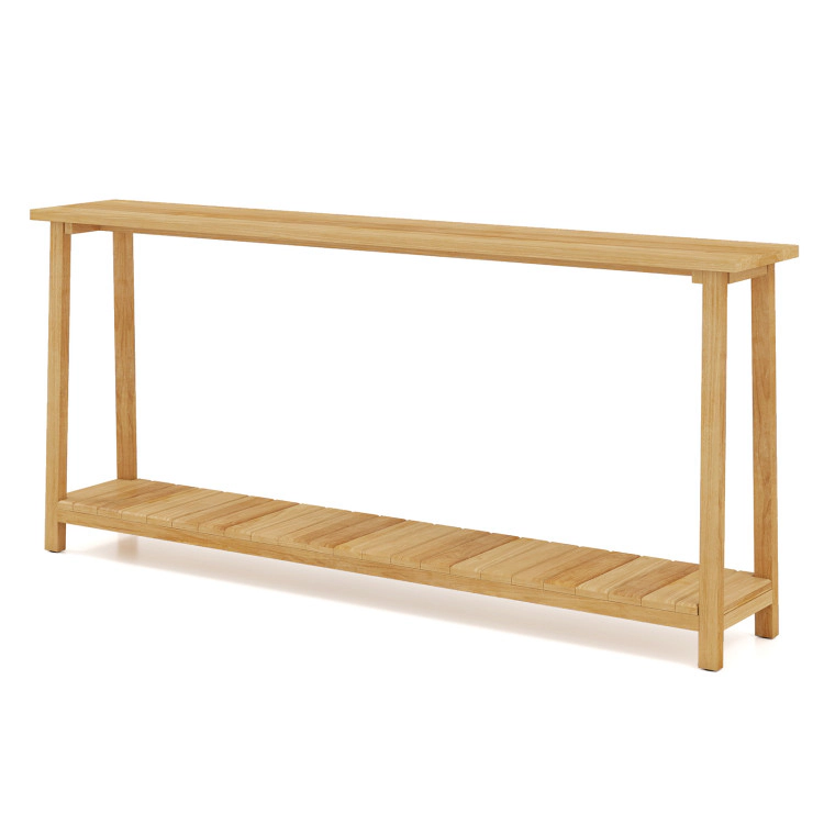Hivvago 2-Tier Farmhouse Sofa Table With Teak Wood Frame And Storage Shelf