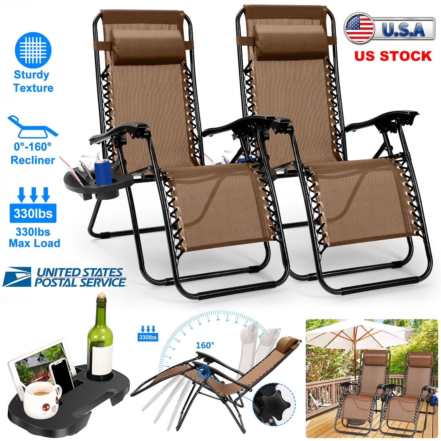 GBruno 2-Pack Zero Gravity Lounge Chair With Side Tray