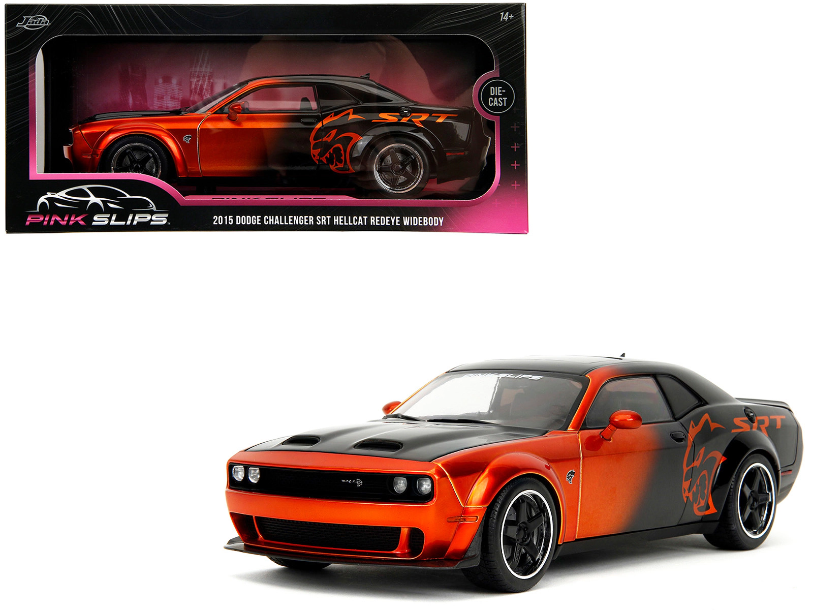 Jada Dodge Challenger Srt Hellcat Orange Metallic And Black "Pink Slips" Series 1/18 Diecast Model Car By Jada