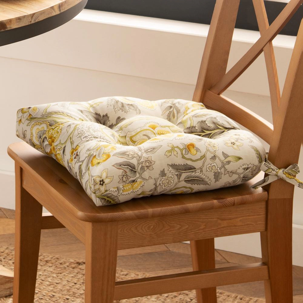 Ellis Cirtain Regency Jacobean Floral Soft Reversible Chair Polyester Fill Cushions Pad 15"x14" Navy