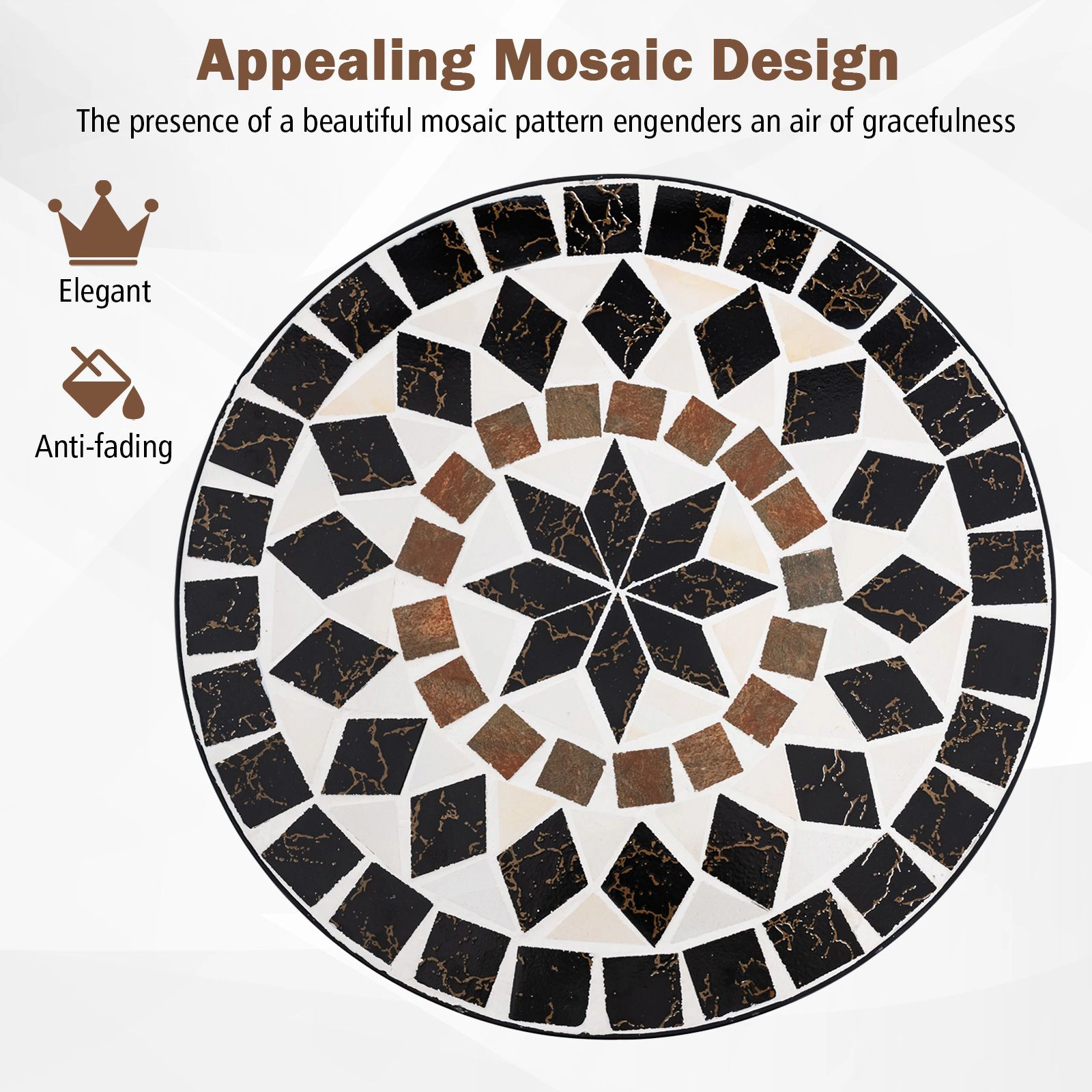 SlickBlue 24 Inch Round Mosaic Patio Table with Metal X-Frame