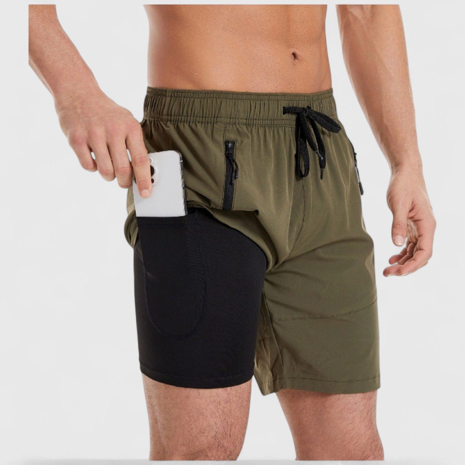 Anna-Kaci Men's Solid Performance Swim Trunks with Zip Pockets and Adjustable Drawstring Waist