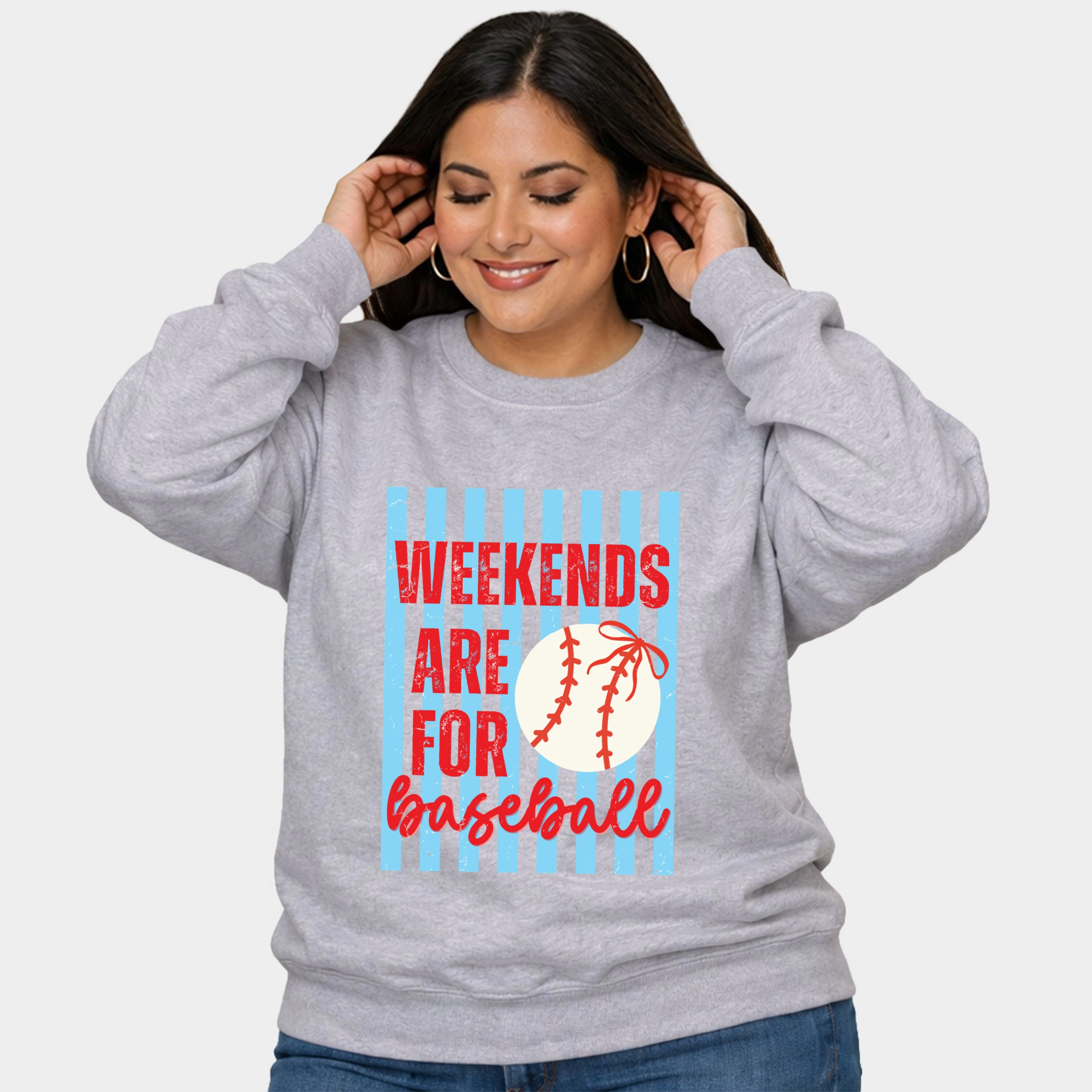 Simply Sage Market - Weekends Are For Baseball Stripes  Women's Plus Sized Graphic Sweatshirt