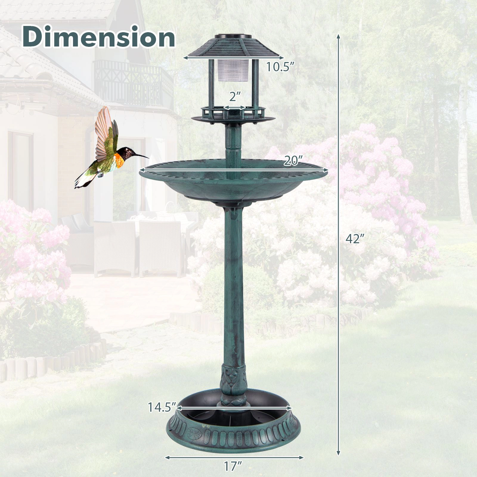 SlickBlue 3-in-1 Outdoor Bird Bath with LED Light, Flower Planter and Seed Bowl