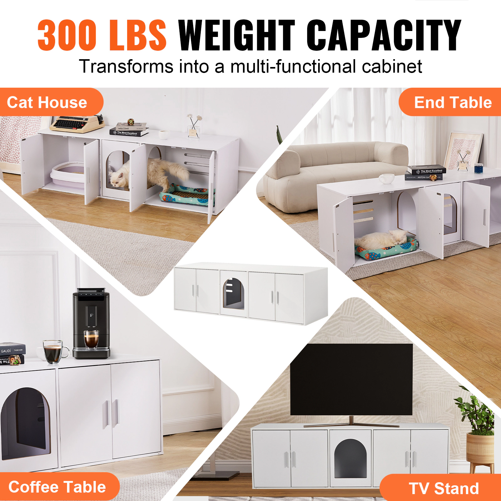 HONGGE Cat Litter Box Enclosure for 2 Cats Litter Box Furniture Hidden with Wooden Cat Box Cabinet Fit Most of Litter