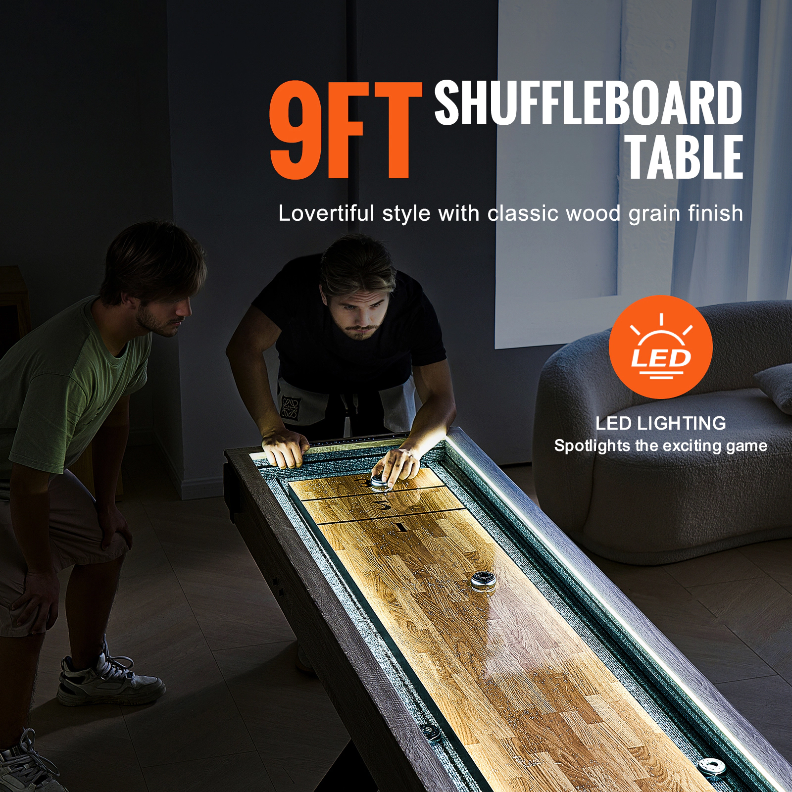 HONGGE Shuffleboard Table Shuffleboard for Family Game Rooms 2 in 1 Shuffleboard and Bowling Combo Game Set with
