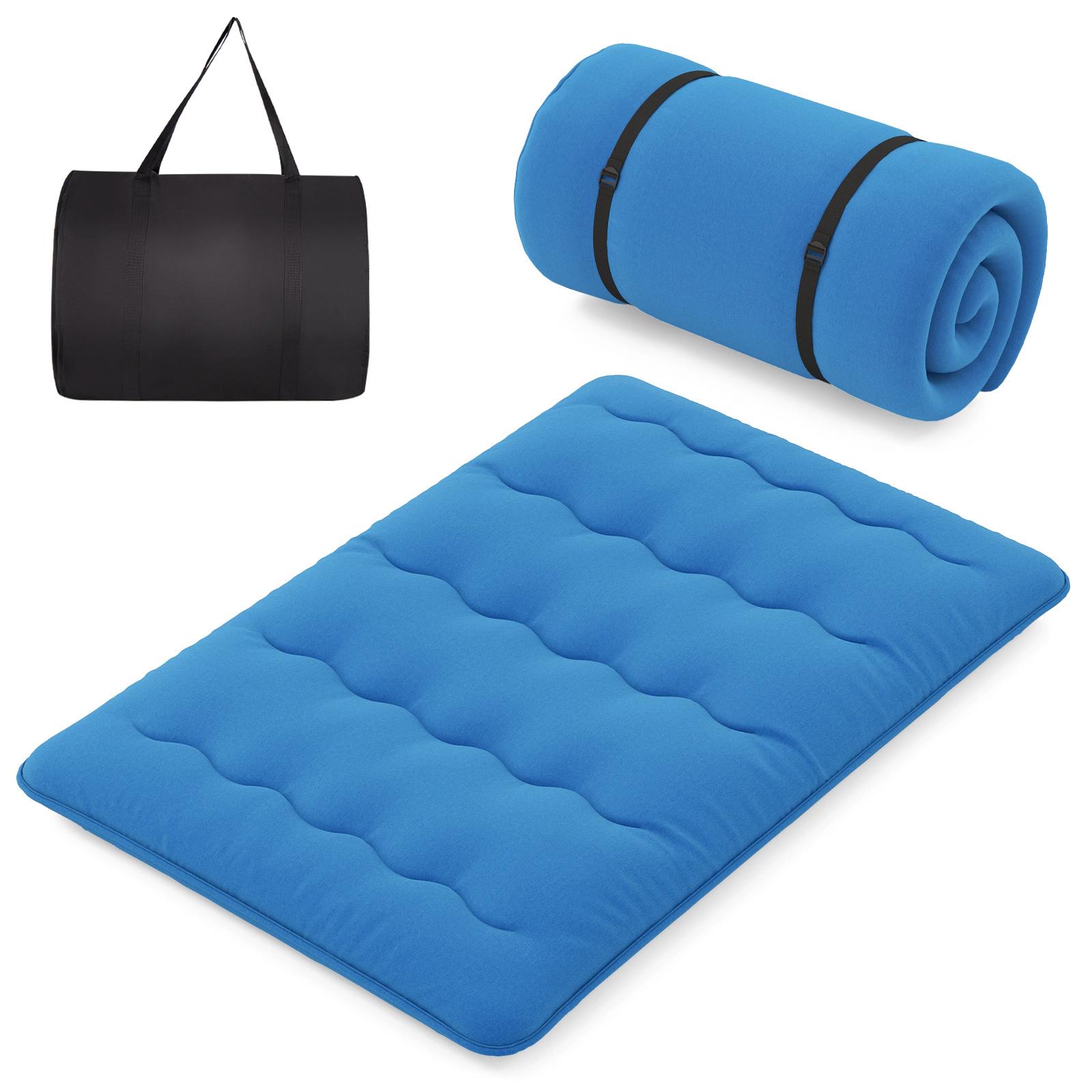 SUGIFT Blue Foldable Futon Mattress, 80 x 39 x 4 in, Washable Cover and Carry Bag
