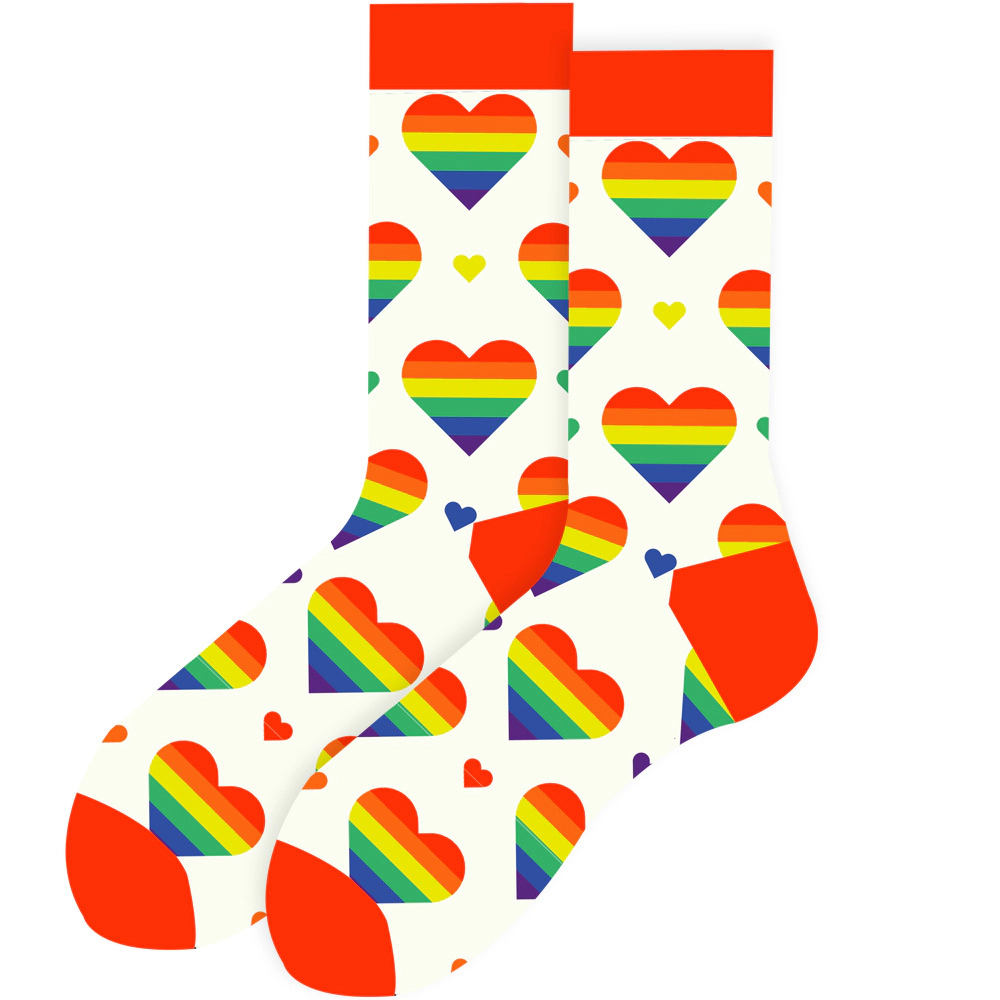 Wardrobe Whimsy 5 Pairs Women's Heart Print Crew Socks Colorful Fun Novelty Patterns Stocking