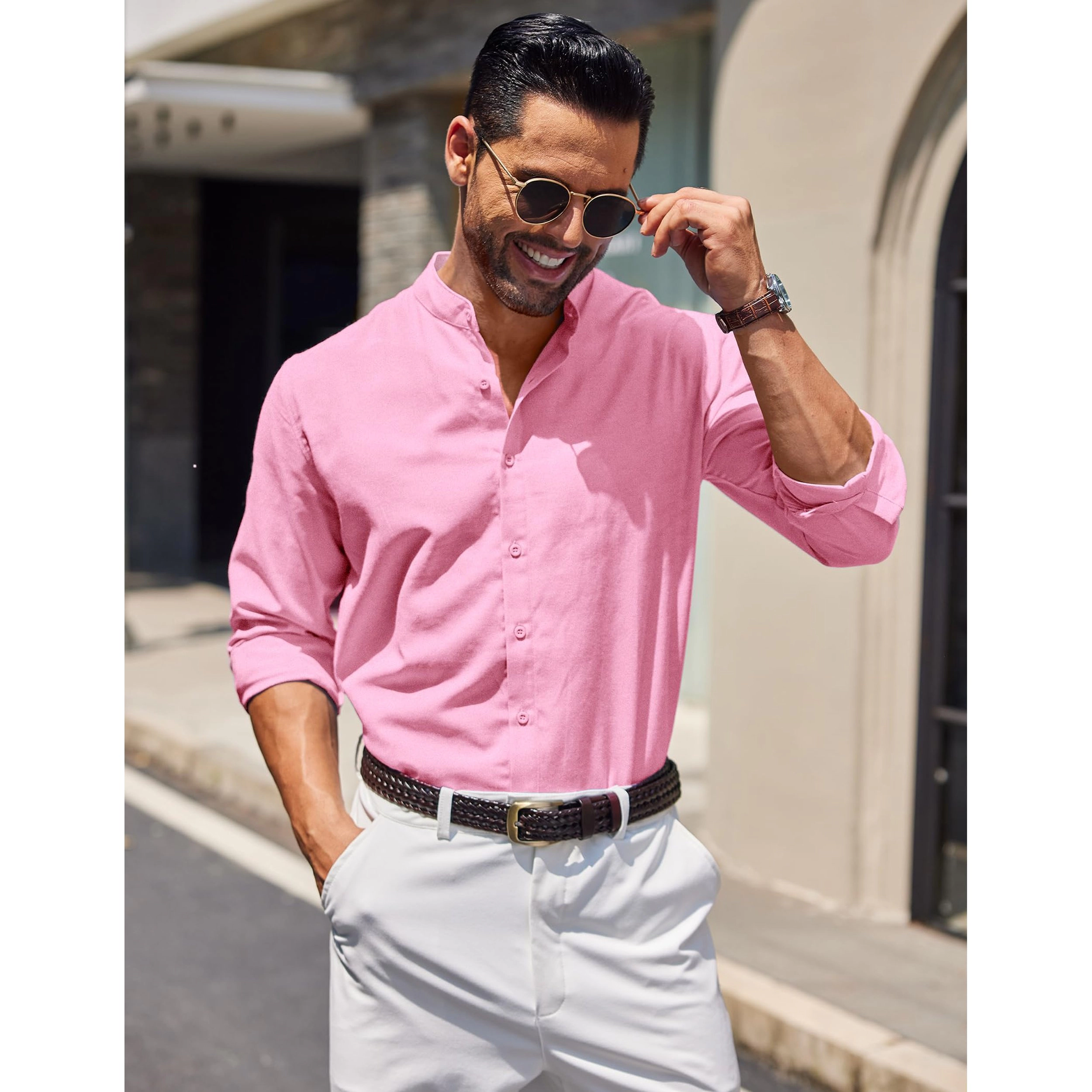 COOFANDY Men's Slim Fit Long Sleeve Henley Neck Button Front Shirt