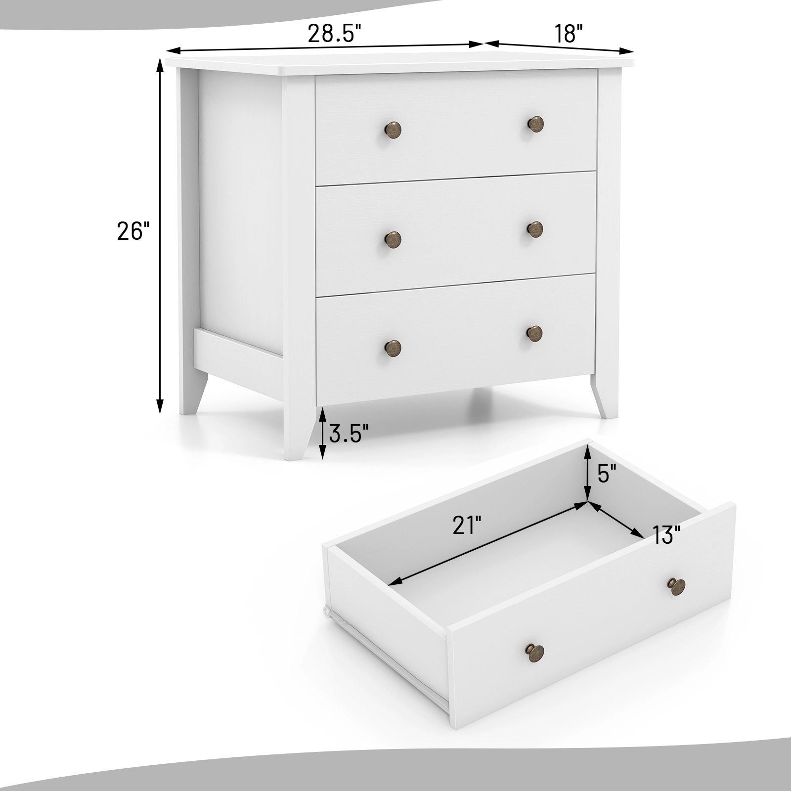 LJG 3 Drawer Dresser Chest of Drawers Bedside Table