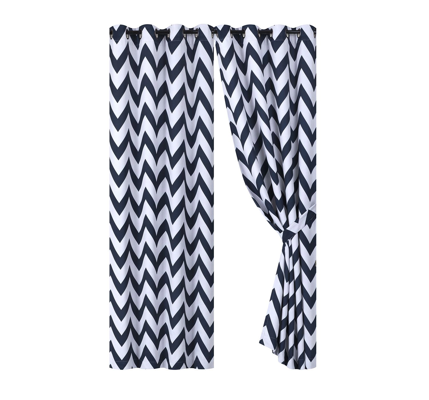 Kate Aurora 2 Pack Room Darkening Juvi Chevron Grommet Top Window Curtains With Tiebacks