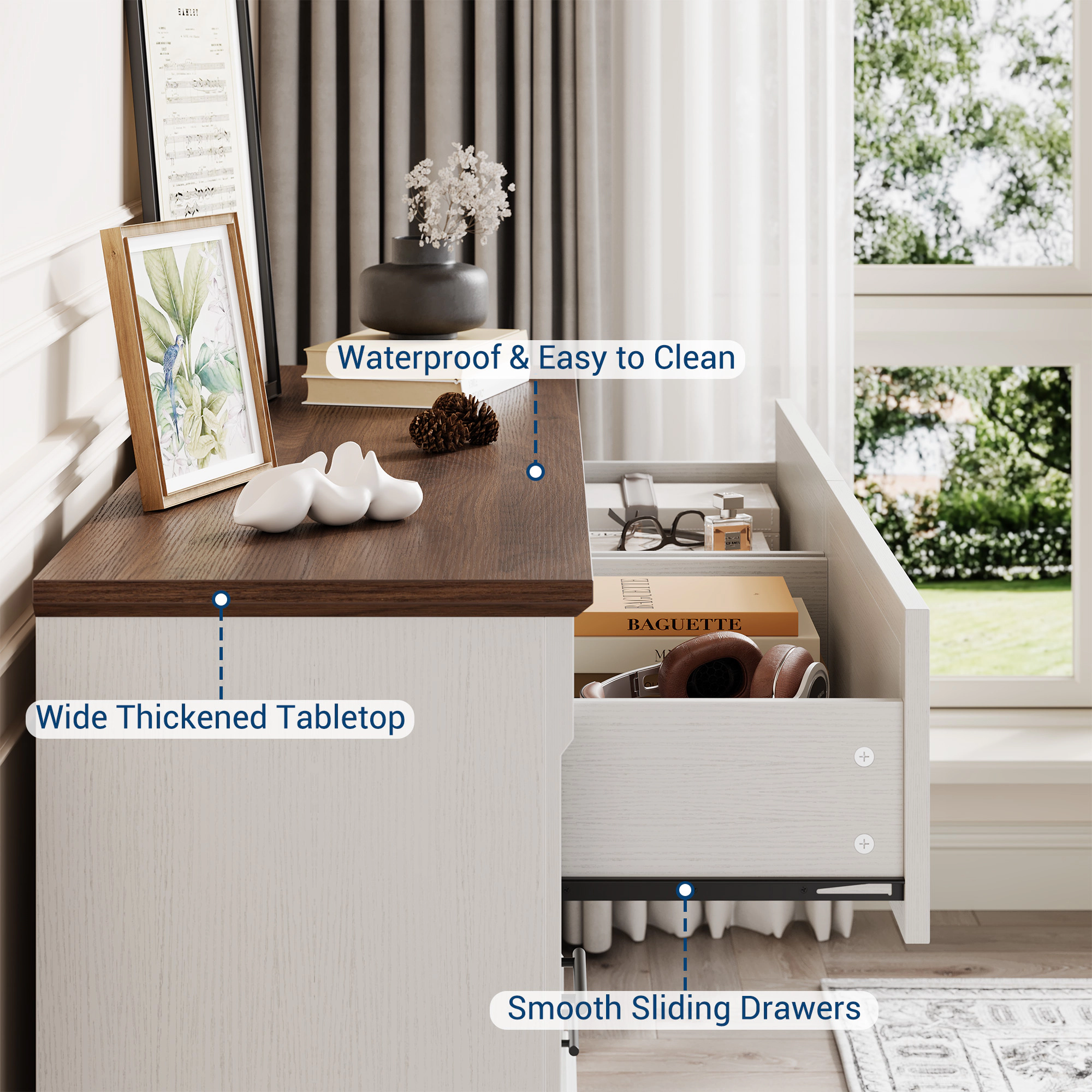 Farmhouse 6 Drawer Dresser for Bedroom, Rustic Wood Chest with Metal Handles, Large Organizer