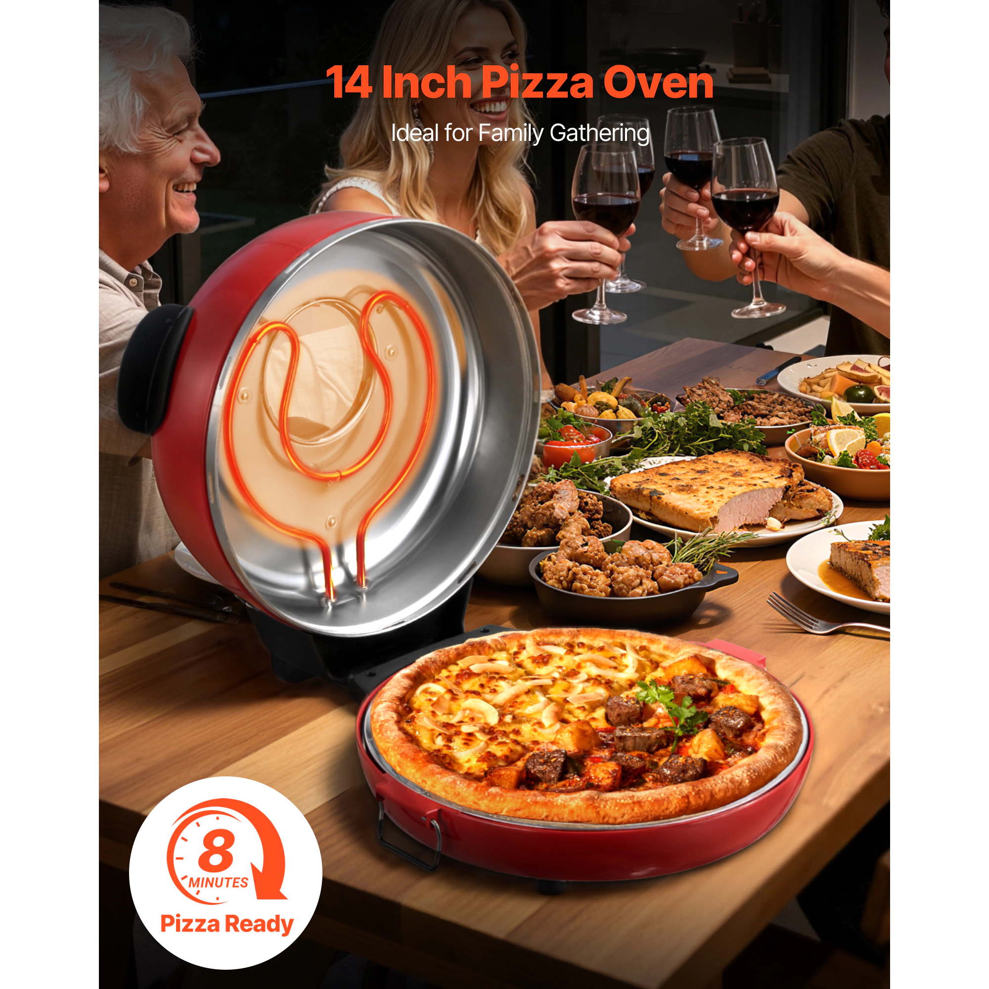 HONGGE Pizza Oven, Electric Maker, Pizzas Cooker with Cordierite Stone, 5-Mode Temperature Control