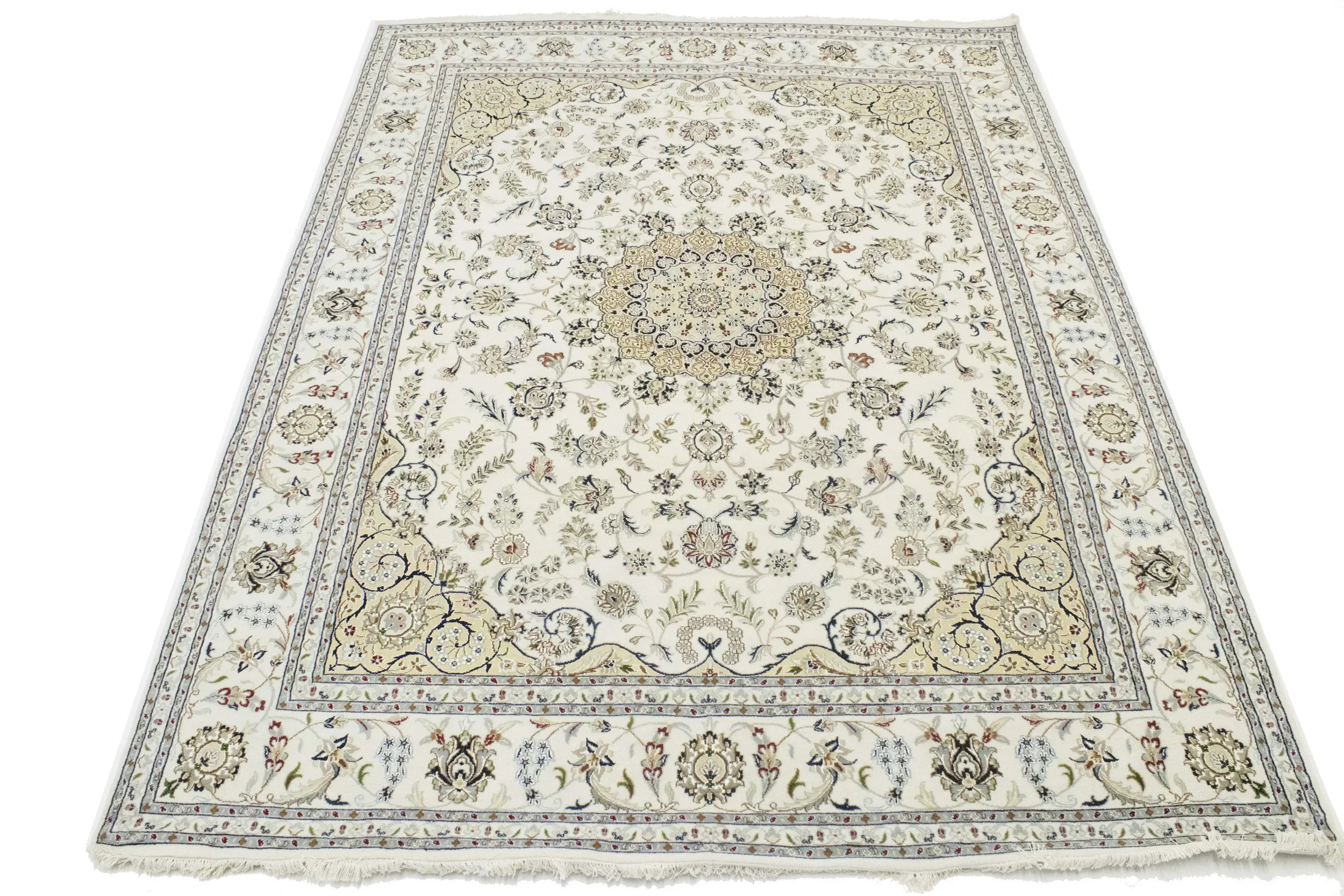 Magic Rugs 7'11 X 10'3 Floral Hand Knotted Cream Indo-Nain Wool Rug