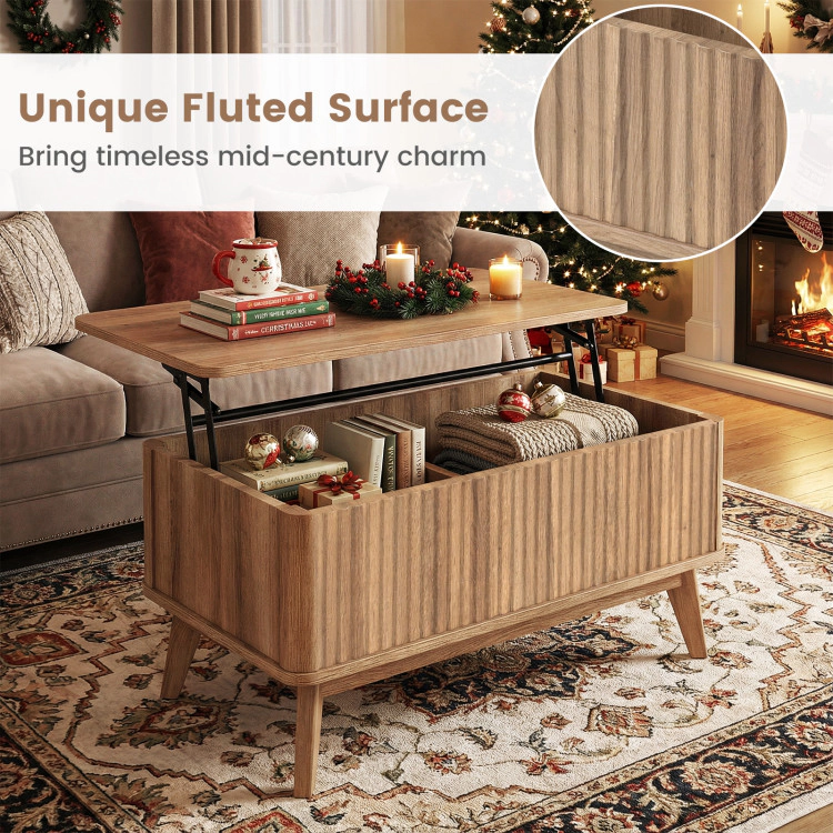Hivvago 35.5" Rectangle Wooden Fluted Lift Top Coffee Table