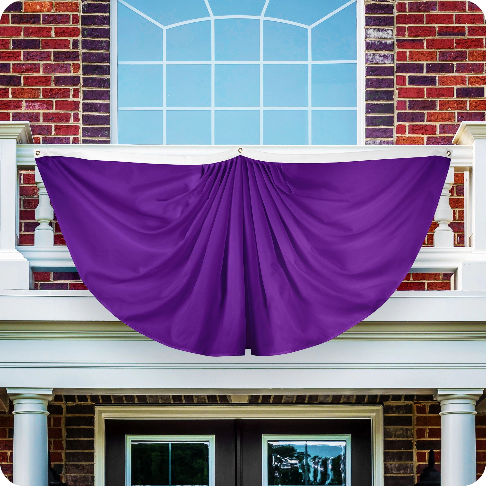 G128 Solid Purple Pleated Fan Flag 3x6 Ft, 150D Polyester, Brass Grommets, Indoor/Outdoor