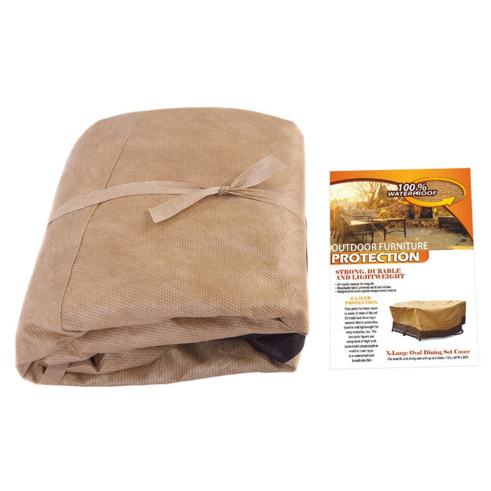 SUGIFT Waterproof Non-Woven Patio Furniture Cover for 72-in Oval/Rect Table and 8 Chairs 28-in Tall Tan and Brown
