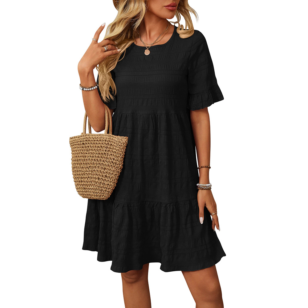 Flowy Midi Dresses for Women Ruffle Loose Fit Crewneck Sleeveless Sundress Beach Dress