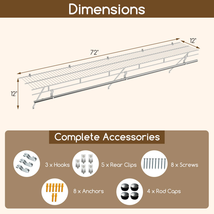 Hivvago Closet Shelves Wall Mounted with Hanging Rod for Laundry Room