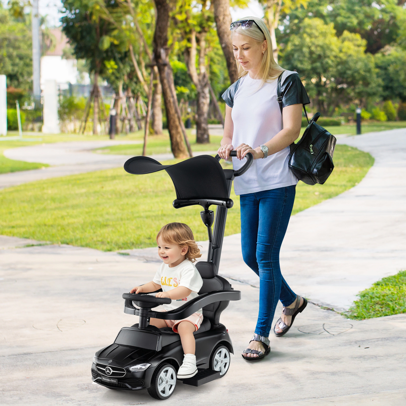 Costway Kids Ride on Push Car Mercedes-Benz Licensed 3-in-1 Sliding Pink
