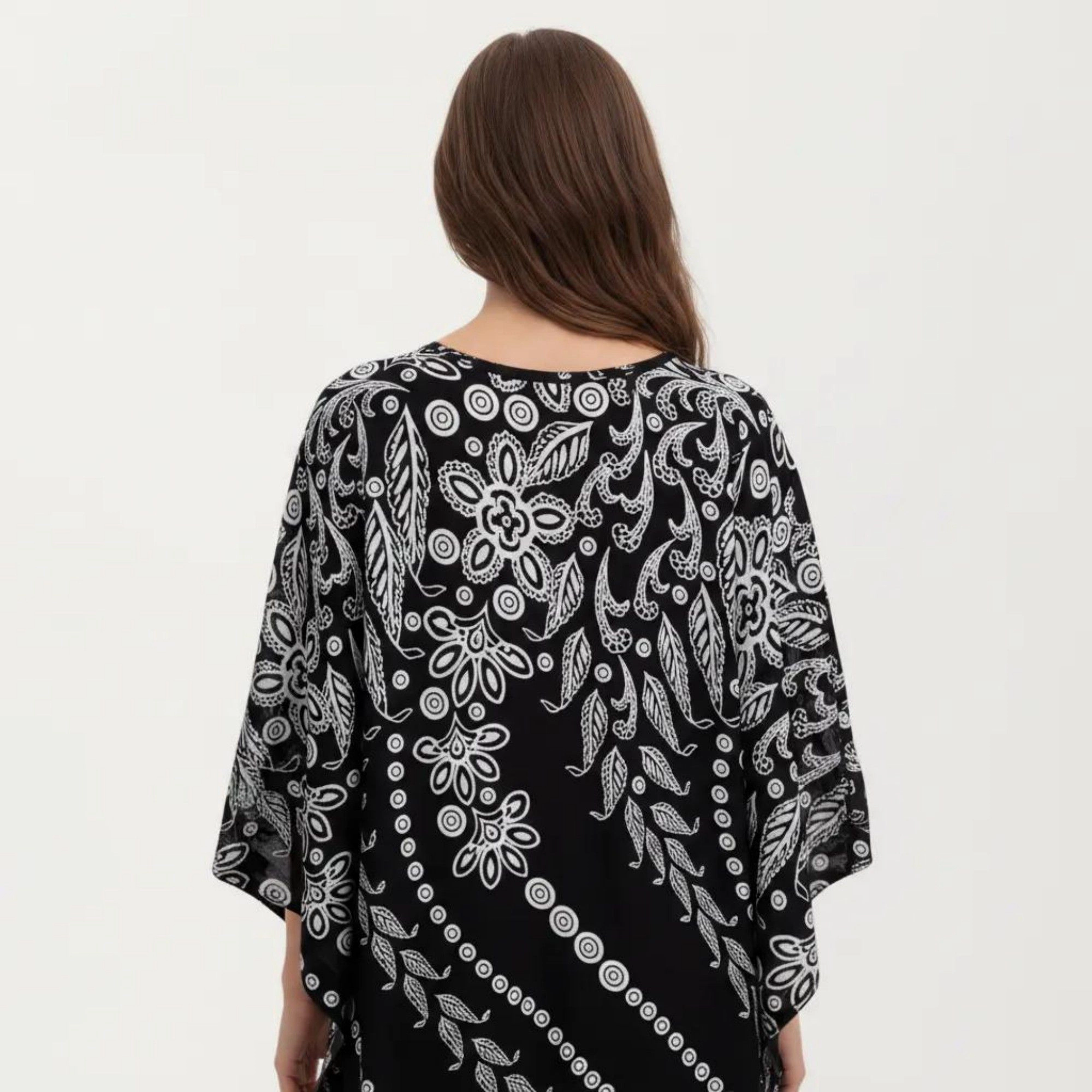 Anna-Kaci Women's Floral Print Kaftan Maxi Dress with V-Neck Button Front and Flowy Batwing Sleeves