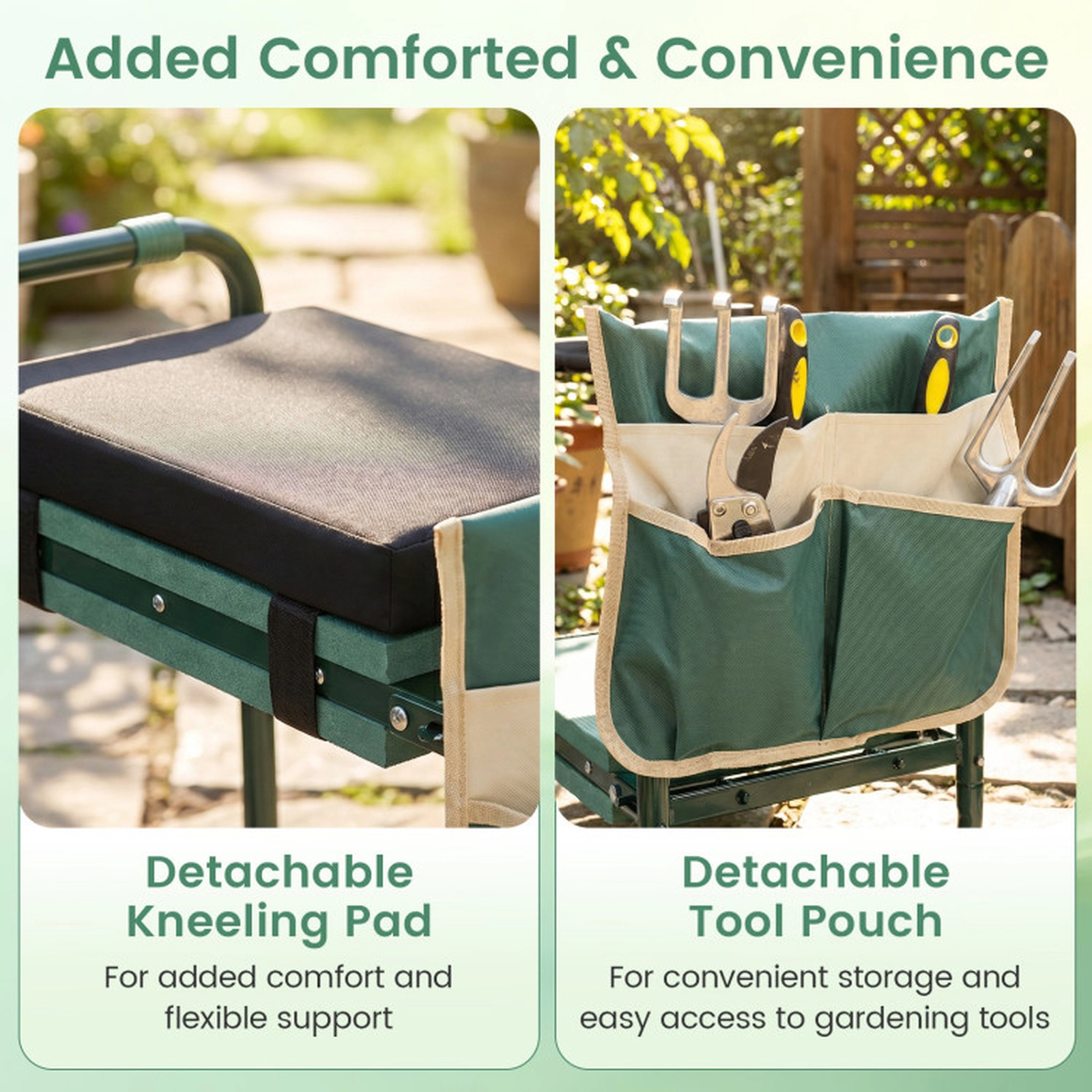 SUGIFT Foldable Detachable Kneeling Pad EVA Padding Garden Kneeler Seat 21-in x 12-in x 17-in 350-lb Capacity Green
