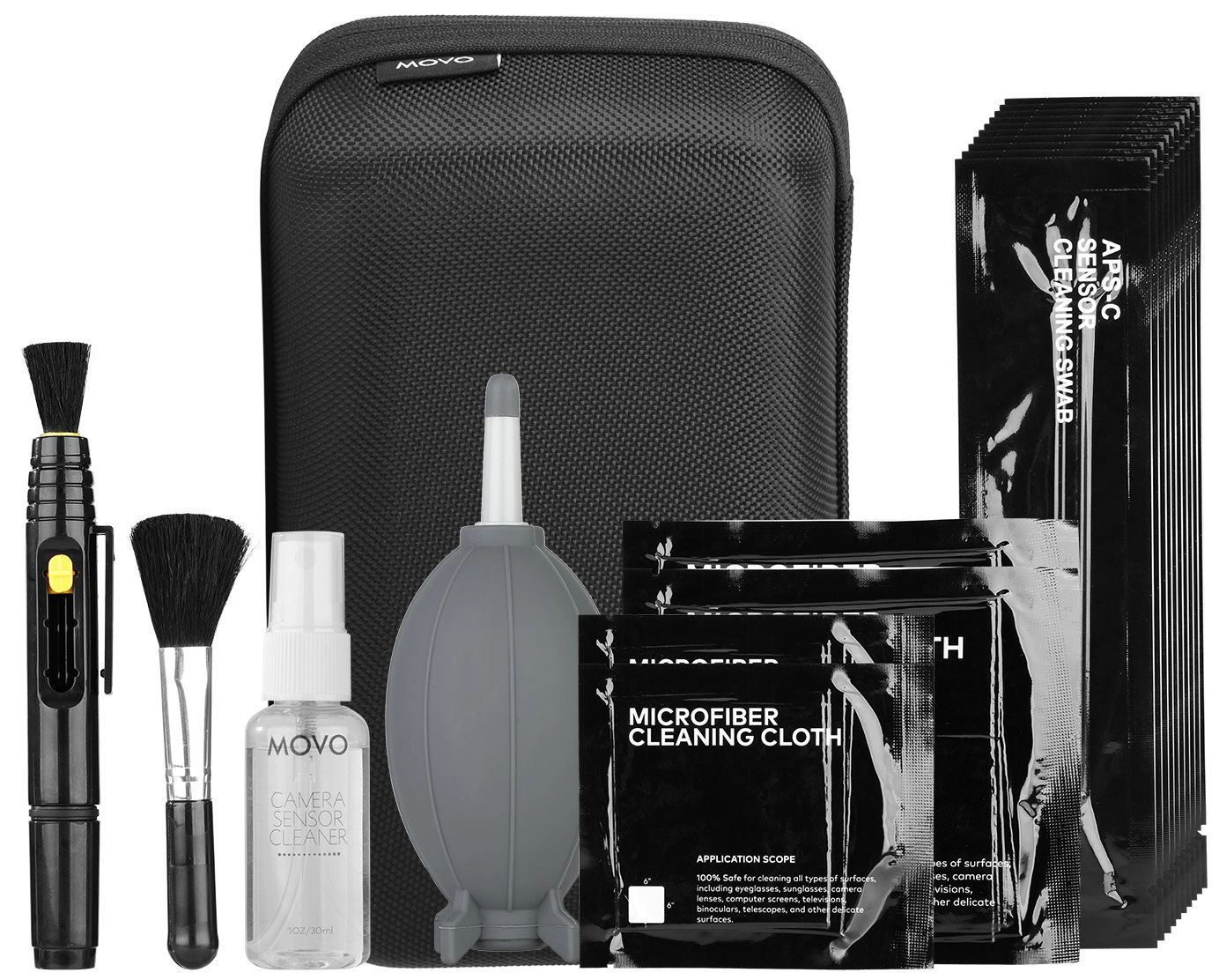 Movo Deluxe Essentials DSLR Camera Cleaning Kit with 10 APS-C Cleaning Swabs, Sensor Cleaning Fluid, Rocket Air Blower