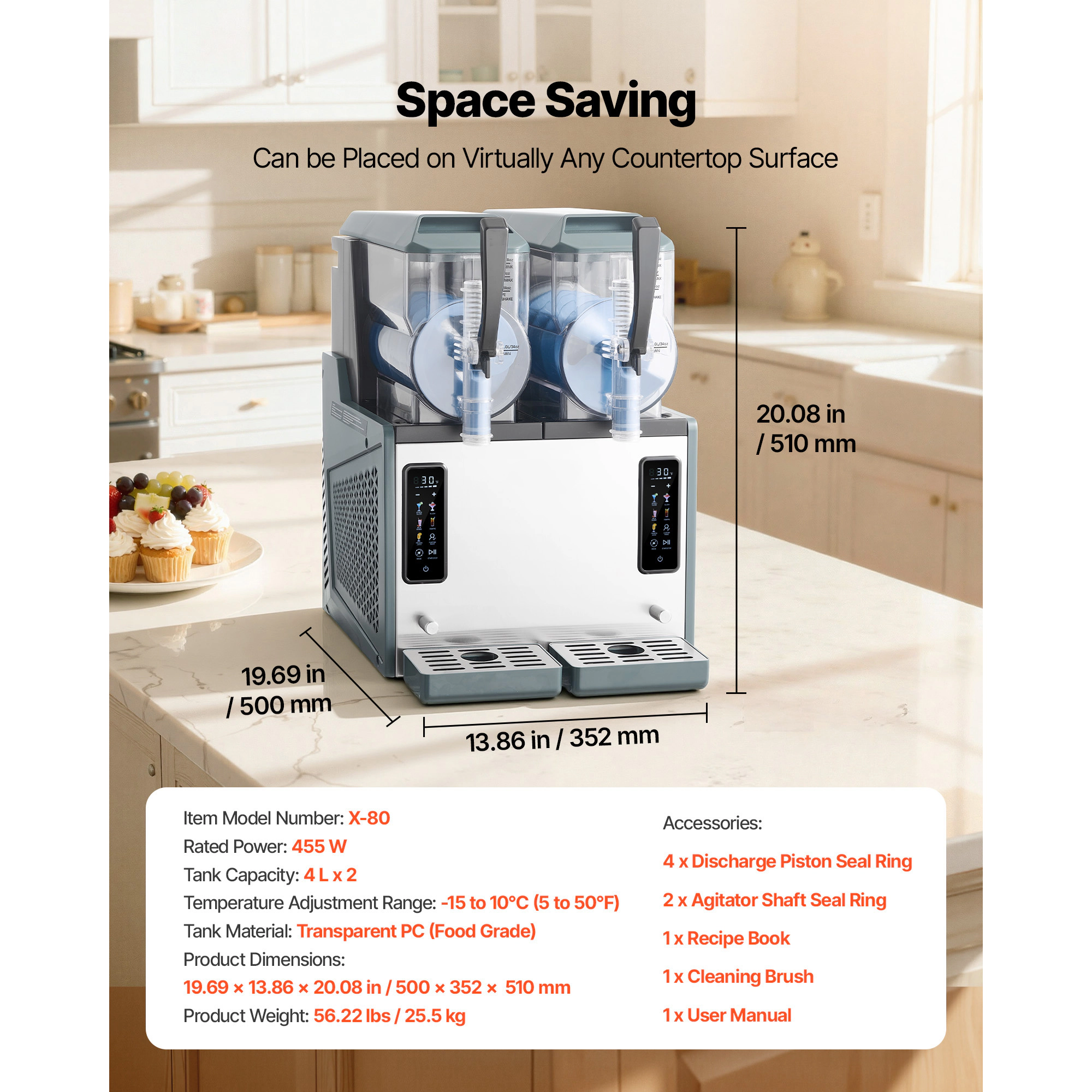 HONGGE Slushie Machine / 2 Tank Slushy Machine for Home No Ice Needed Frozen Drink Maker Margarita Maker with