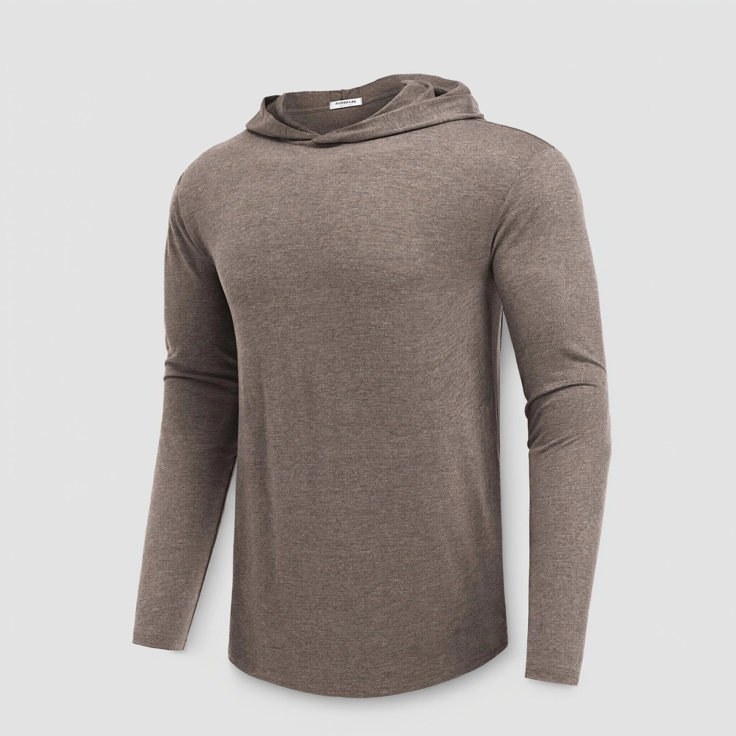 Pinspark Mens Casual Long Sleeve Hoodies Solid Lightweight Pullover Curved Hem Tops