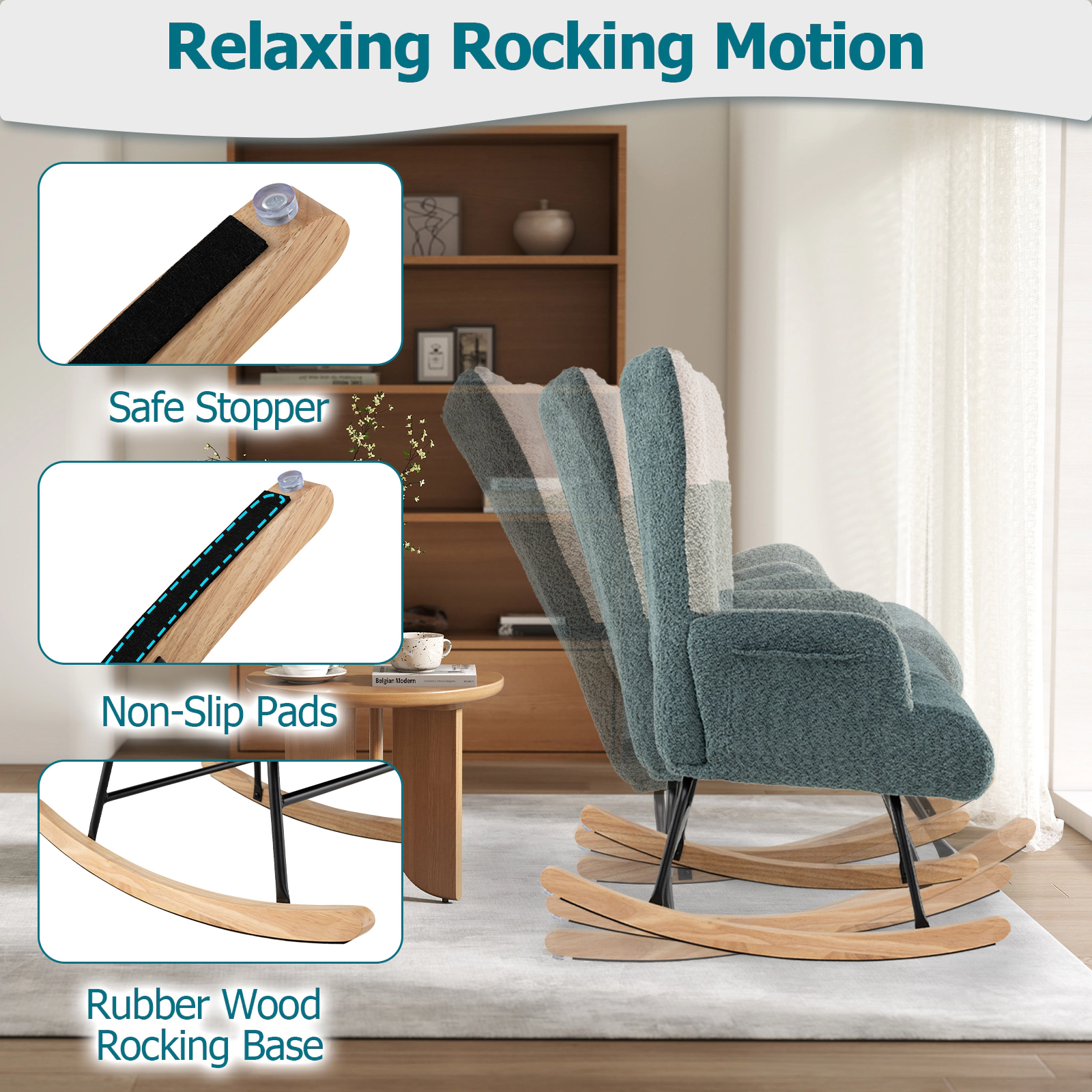 LJG Nursery Rocking Chair with Ergonomic Armrests and High Backrest