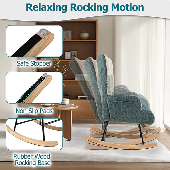 LJG Nursery Rocking Chair with Ergonomic Armrests and High Backrest