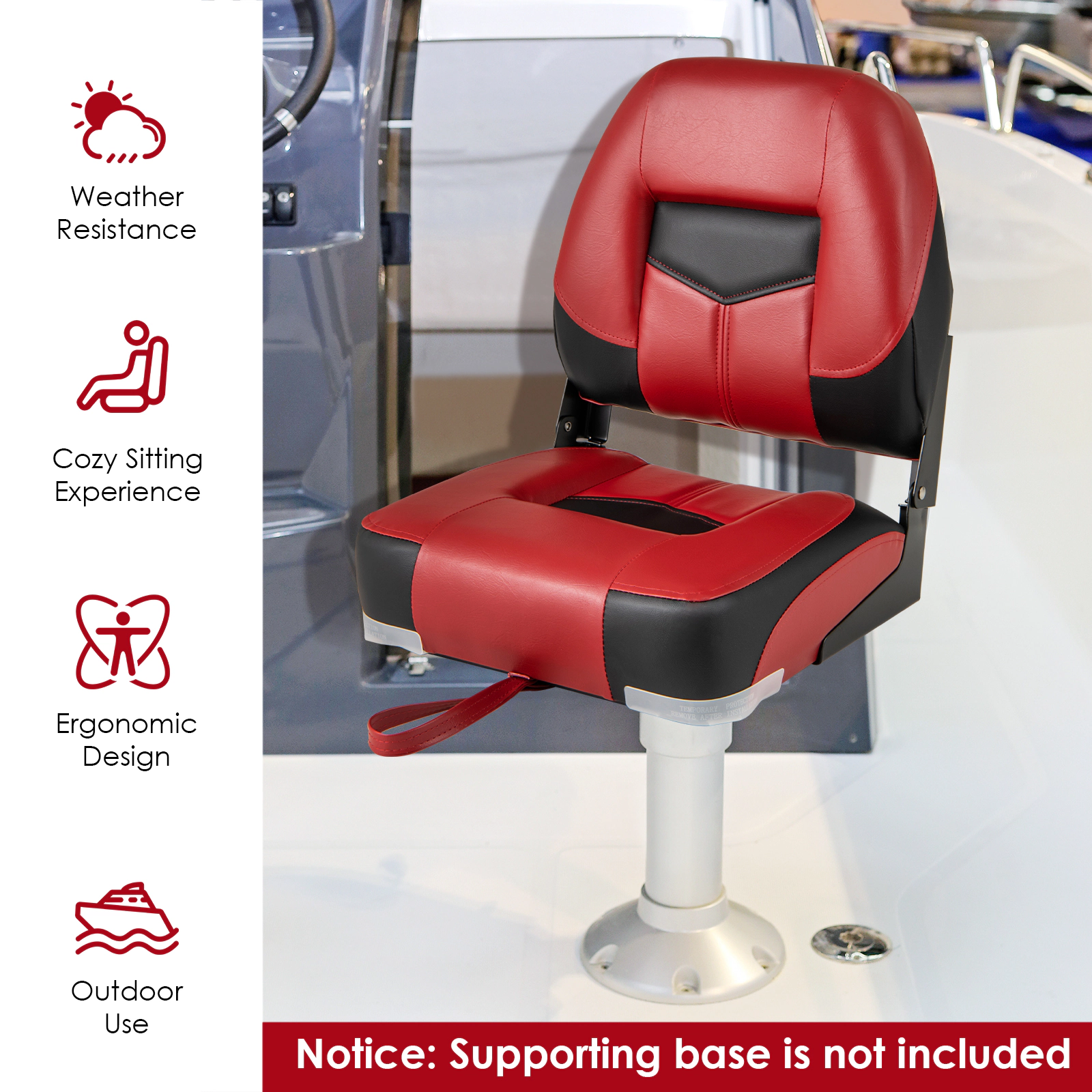 SUGIFT Set of 2 Red and Black Low-Back Folding Boat Seats, 250 lb Capacity Each