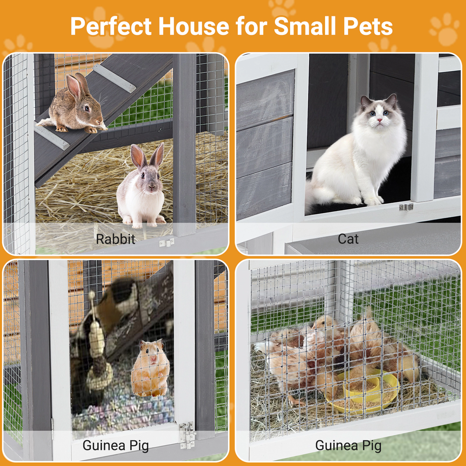 48" 2-Story Wooden Rabbit Hutch with Ramp, Weatherproof Roof, Pull-Out Trays for 2 Rabbits, Guinea Pigs & Small Pets