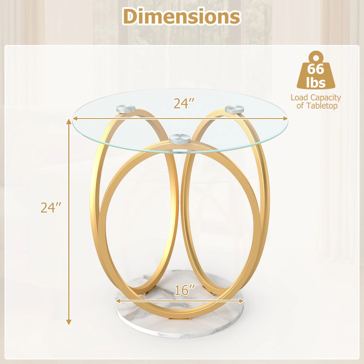 SlickBlue Tempered Glass Nightstand with Gold Metal Frame