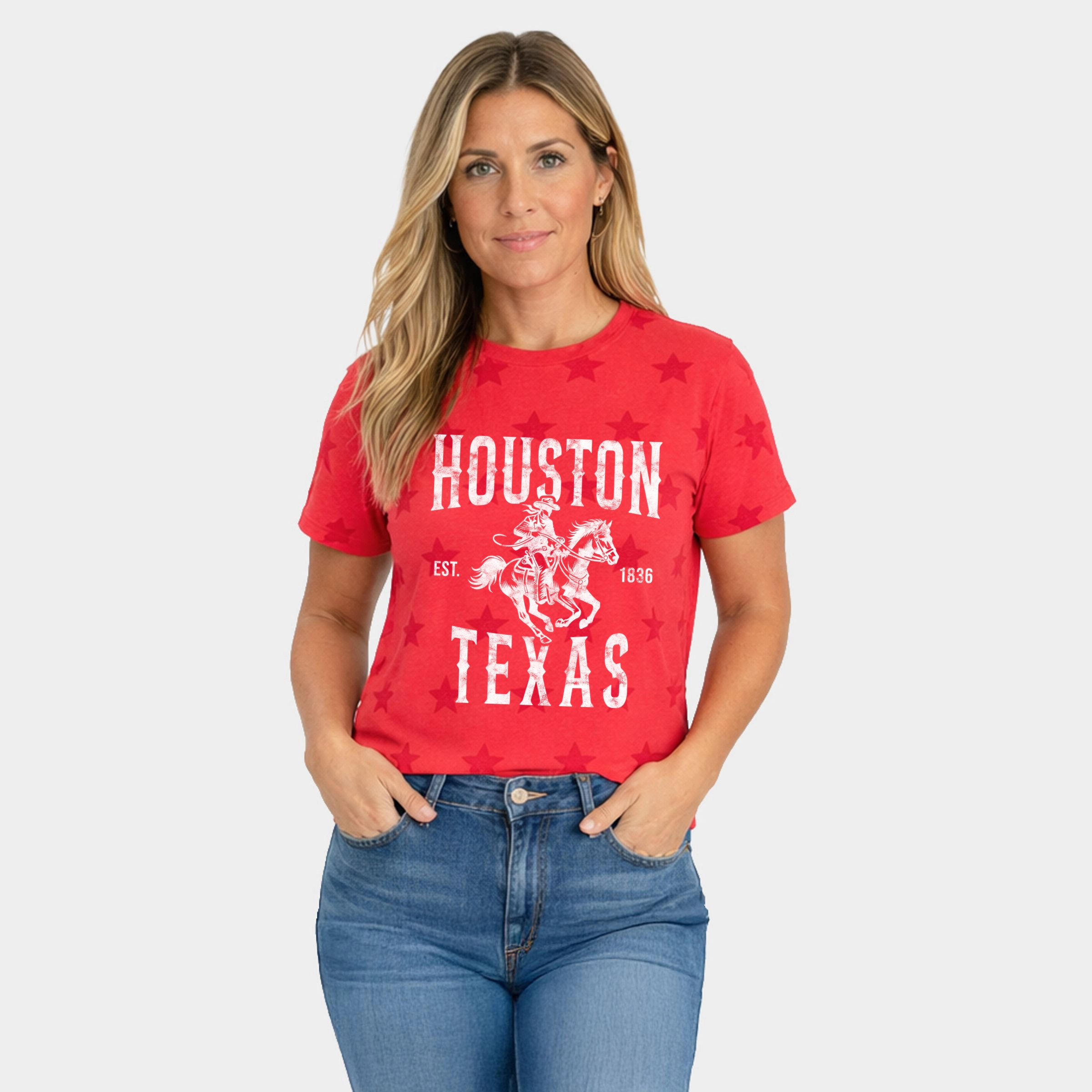 Simply Sage Market - Houston Texas Cowboy Distressed Women's Short Sleeve Star Tee