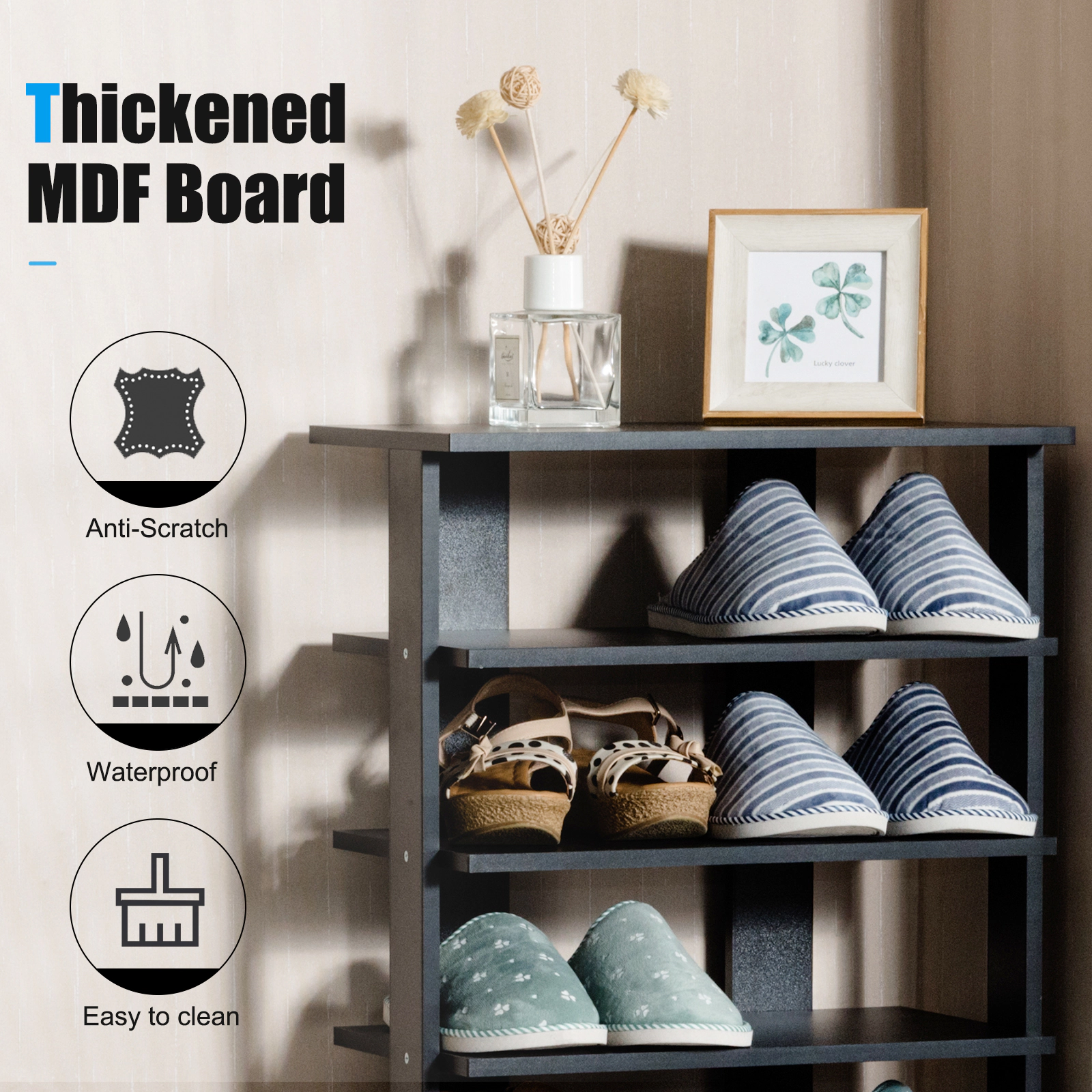 SUGIFT 7-Tier Black Double Row Free Standing Tall Narrow Shoe Rack Organizer for Closet and Entryway