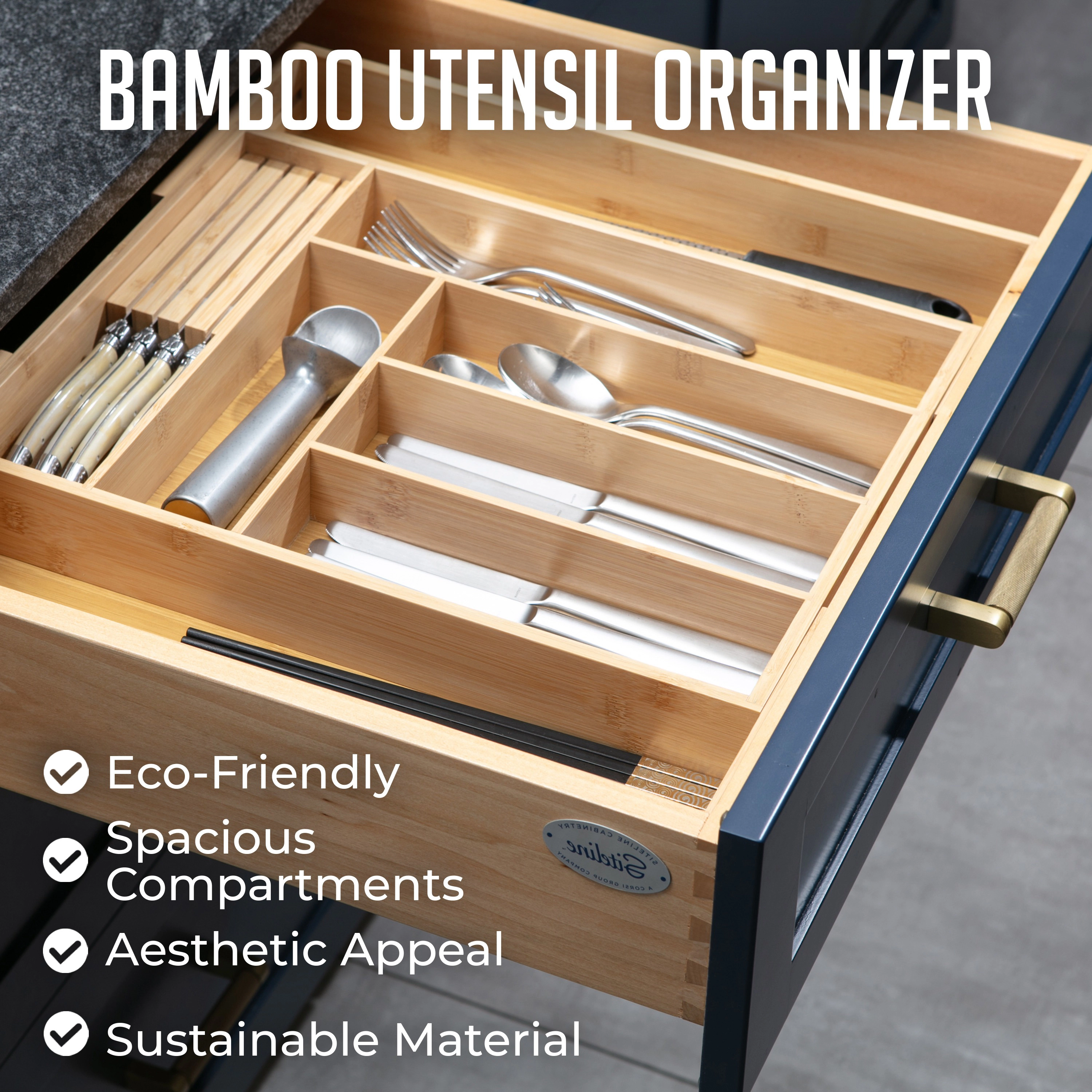 Luminuxe Expandable Bamboo Utensil Drawer Organizer, Wooden Utensil Tray, Non-Slip, Cutlery Divider for Kitchen