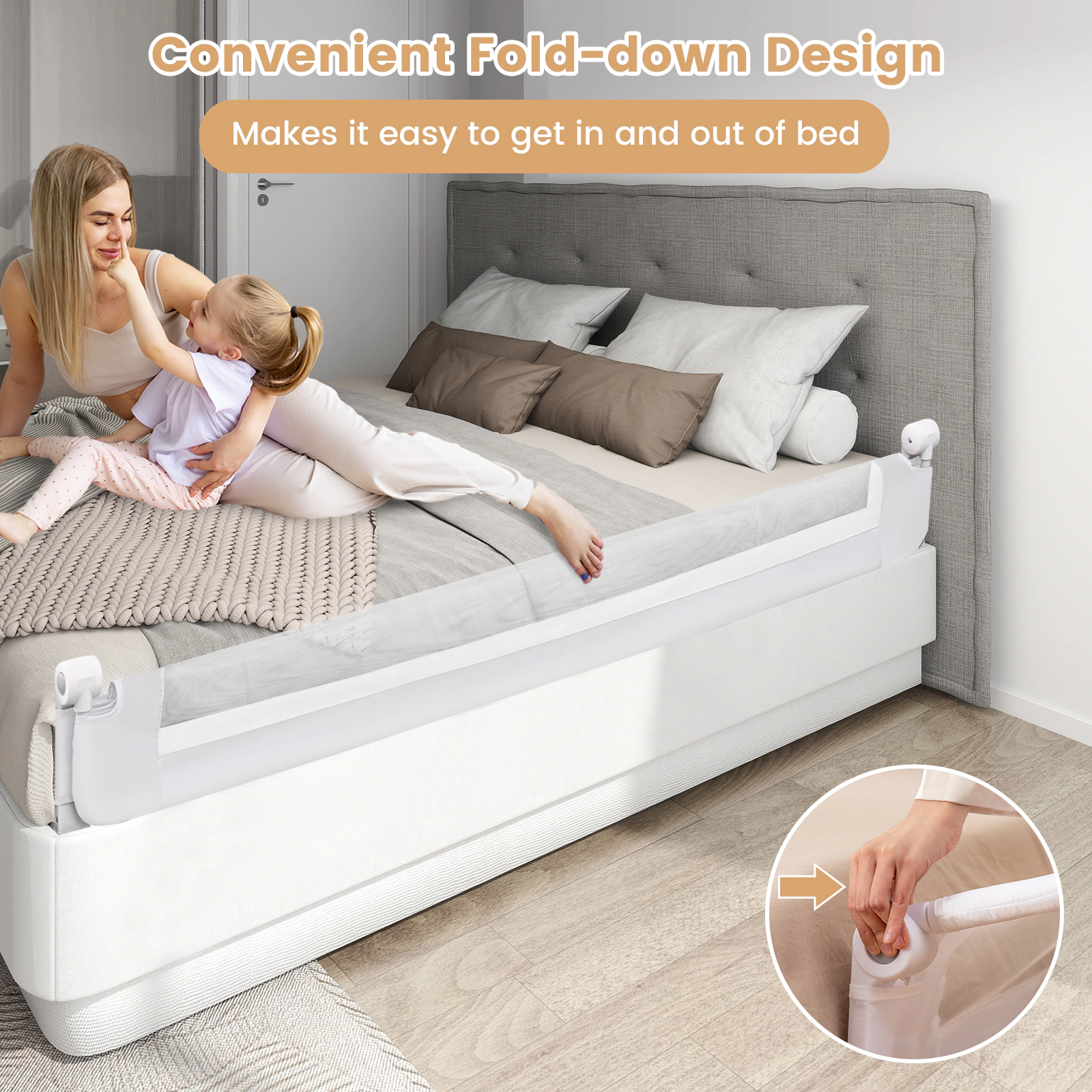 SlickBlue Unisex Foldable Toddler Bed Rail Guard with Mesh Panel