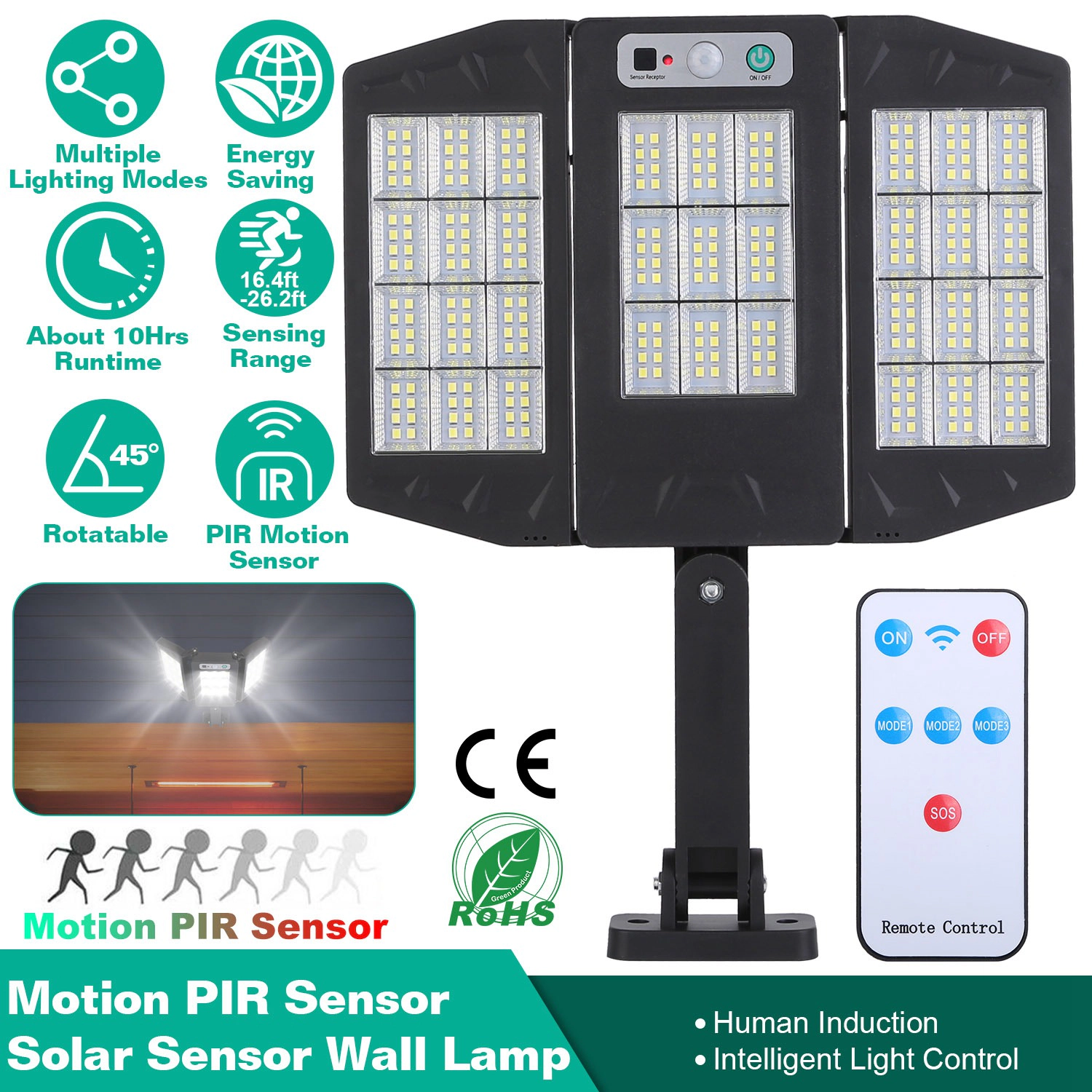 GBruno 264-LED Solar Motion Sensor Wall Light