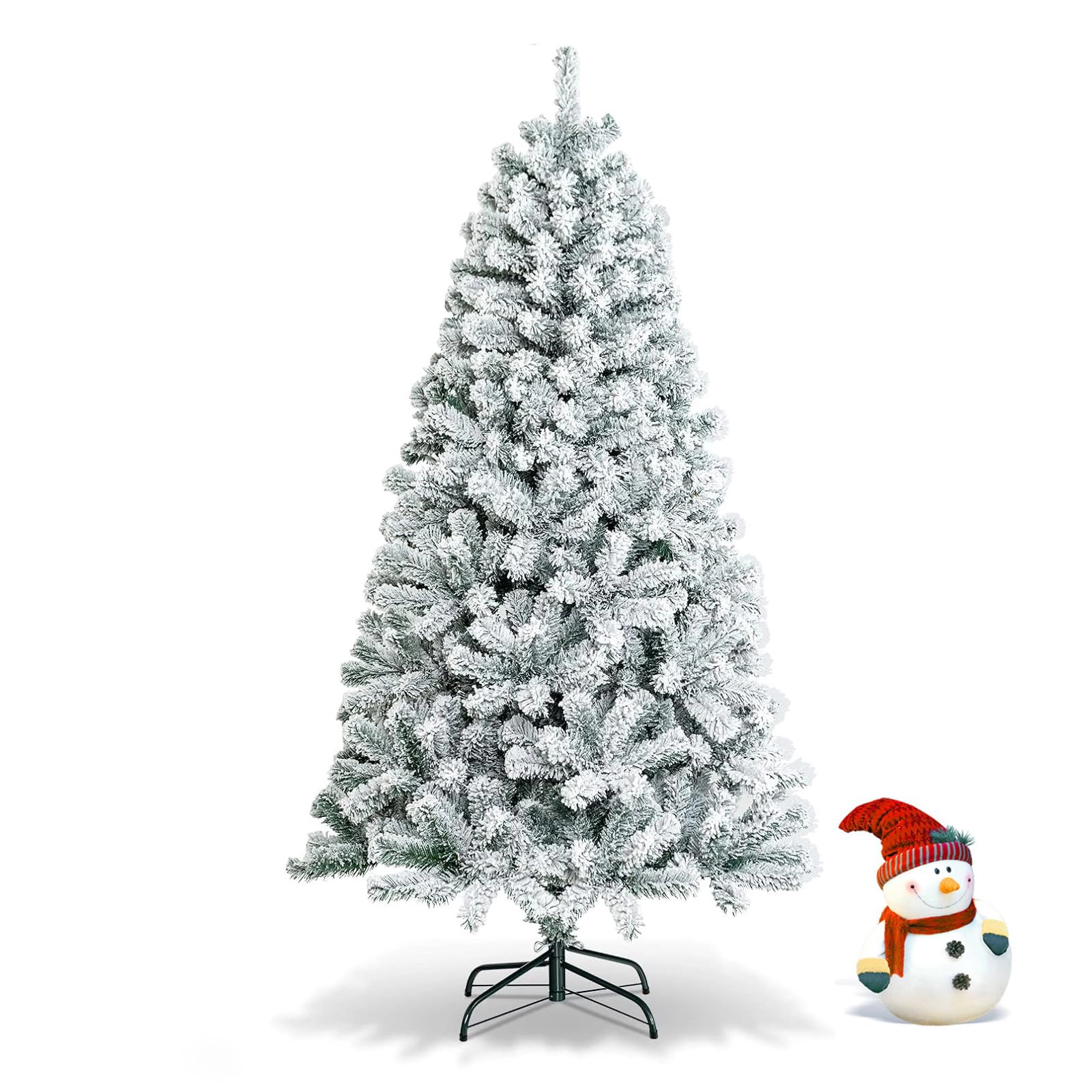 Glintex 6-Ft Snow Flocked Christmas Tree with X-Shaped Metal Stand, White