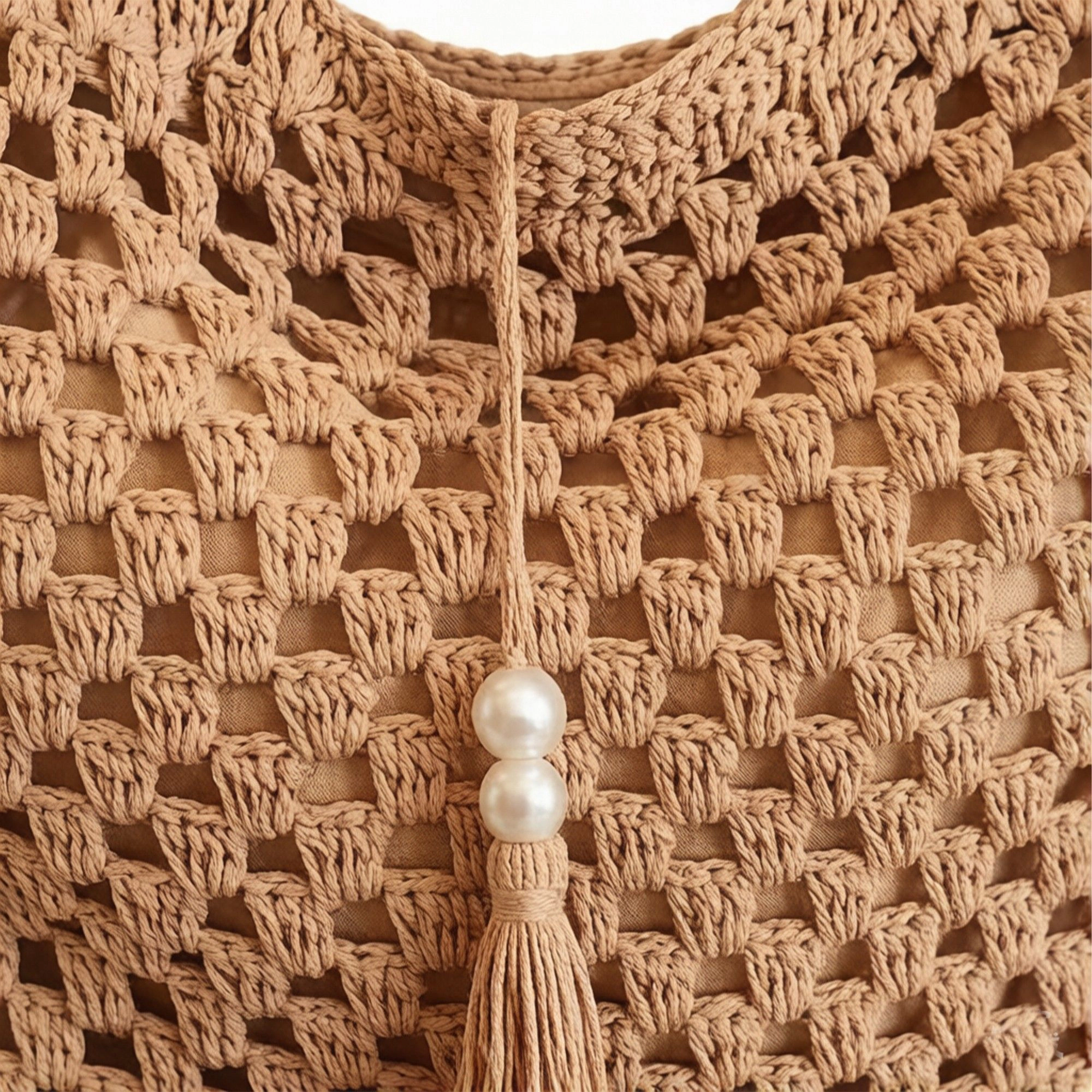 Alilang Women's Crochet Shoulder Bag with Tassel Detail Soft Knit Handbag Lightweight Casual Everyday Tote