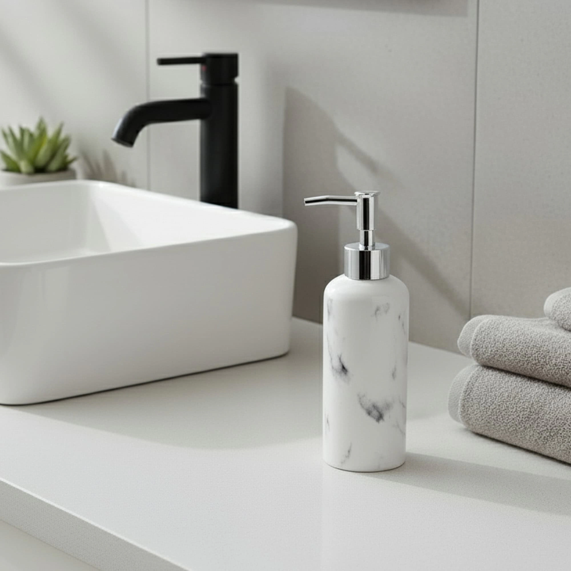 Evideco French Home Goods Marble-Effect Dolomite Soap Dispenser 10 fl oz, Polished White Gray