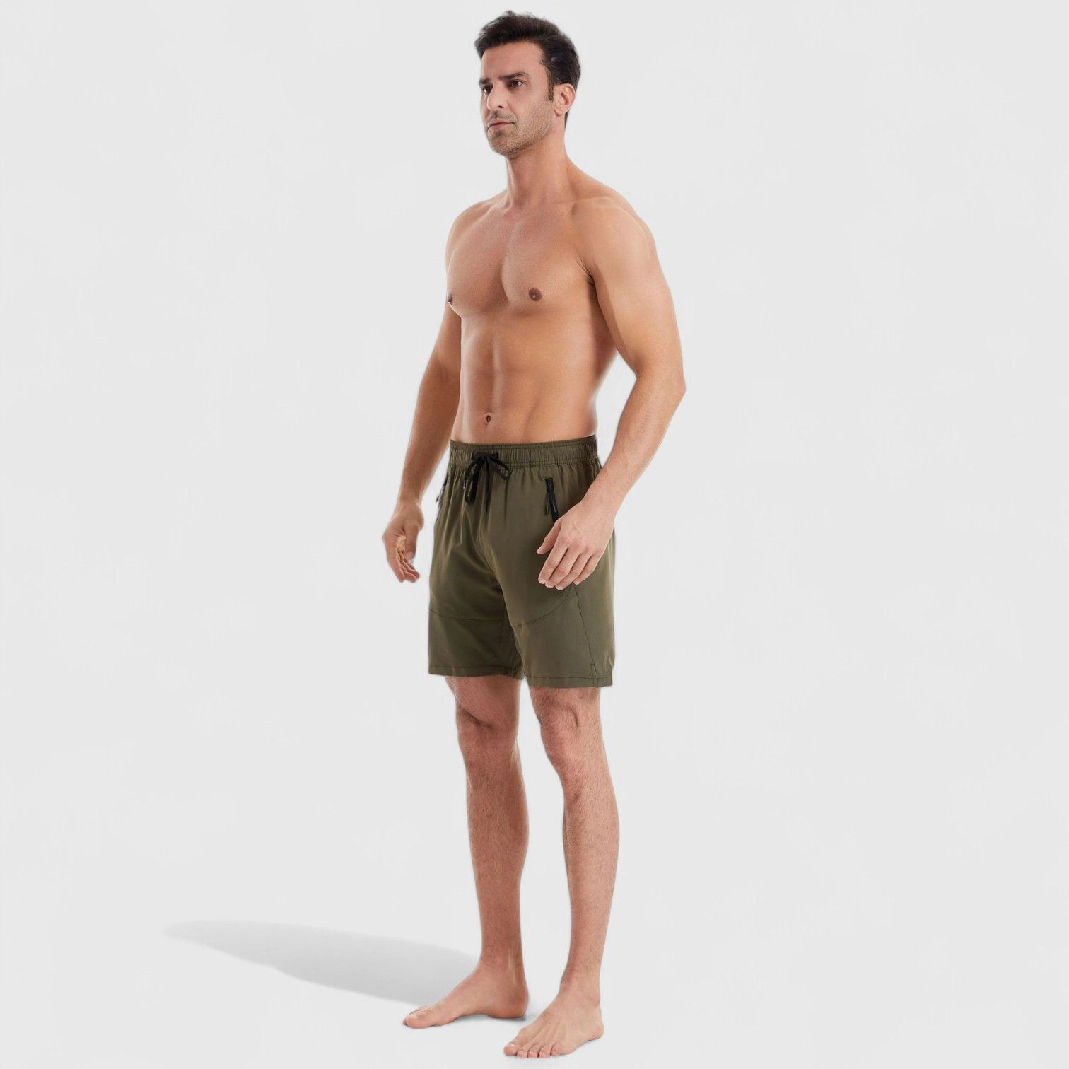 Anna-Kaci Men's Solid Performance Swim Trunks with Zip Pockets and Adjustable Drawstring Waist