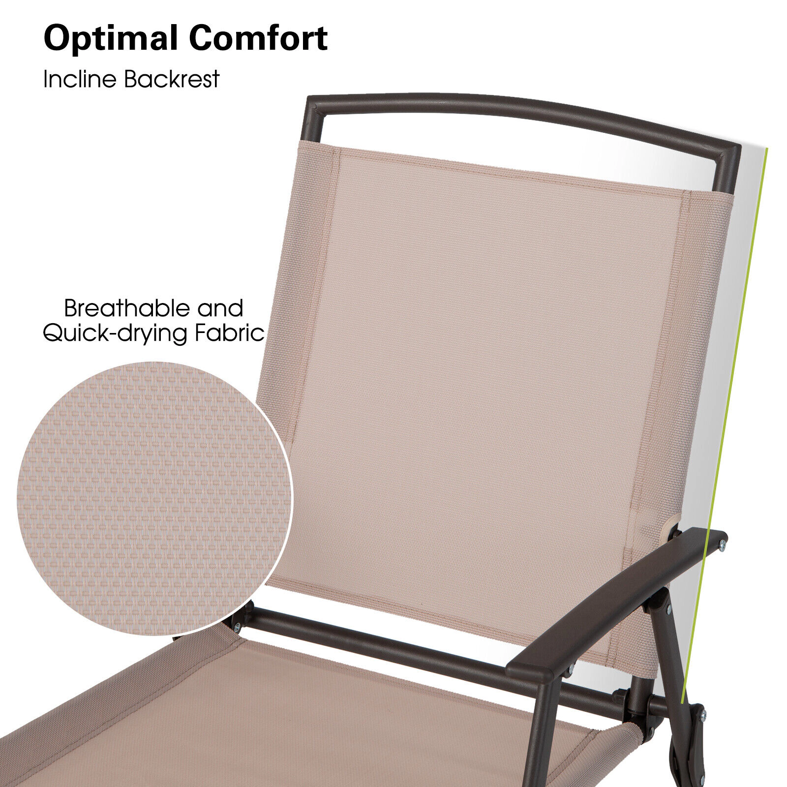 SUGIFT Breathable Quick-Drying Fabric Patio Dining Chairs Armrests Foldable Steel Frame 330-lb Capacity Set of 2 Beige