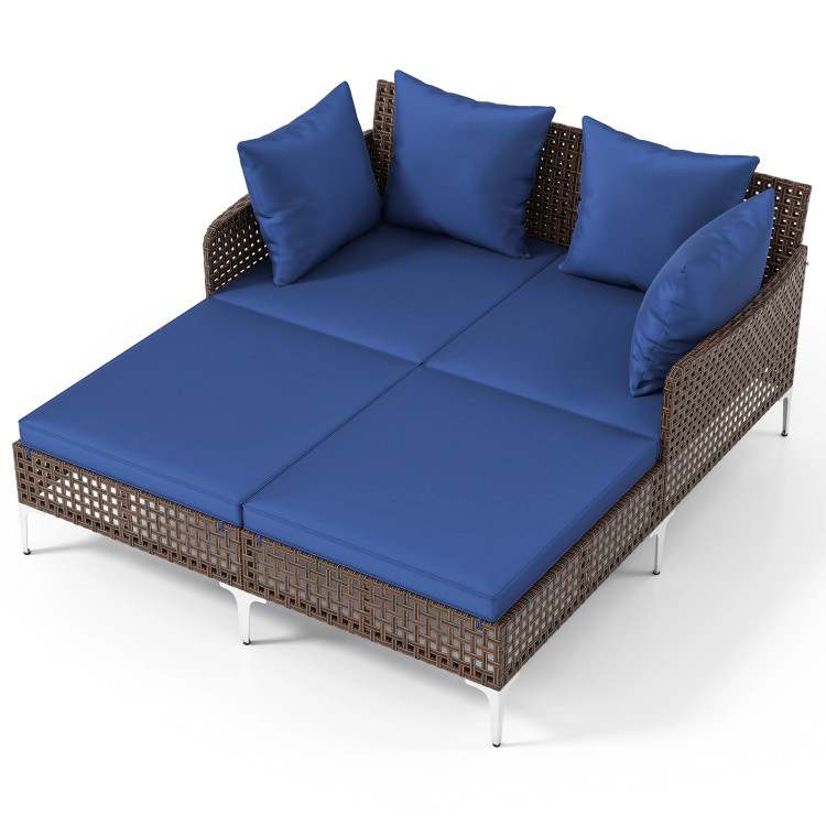 Hivvago Outdoor Rattan Double Daybed Wicker Chaise Lounge