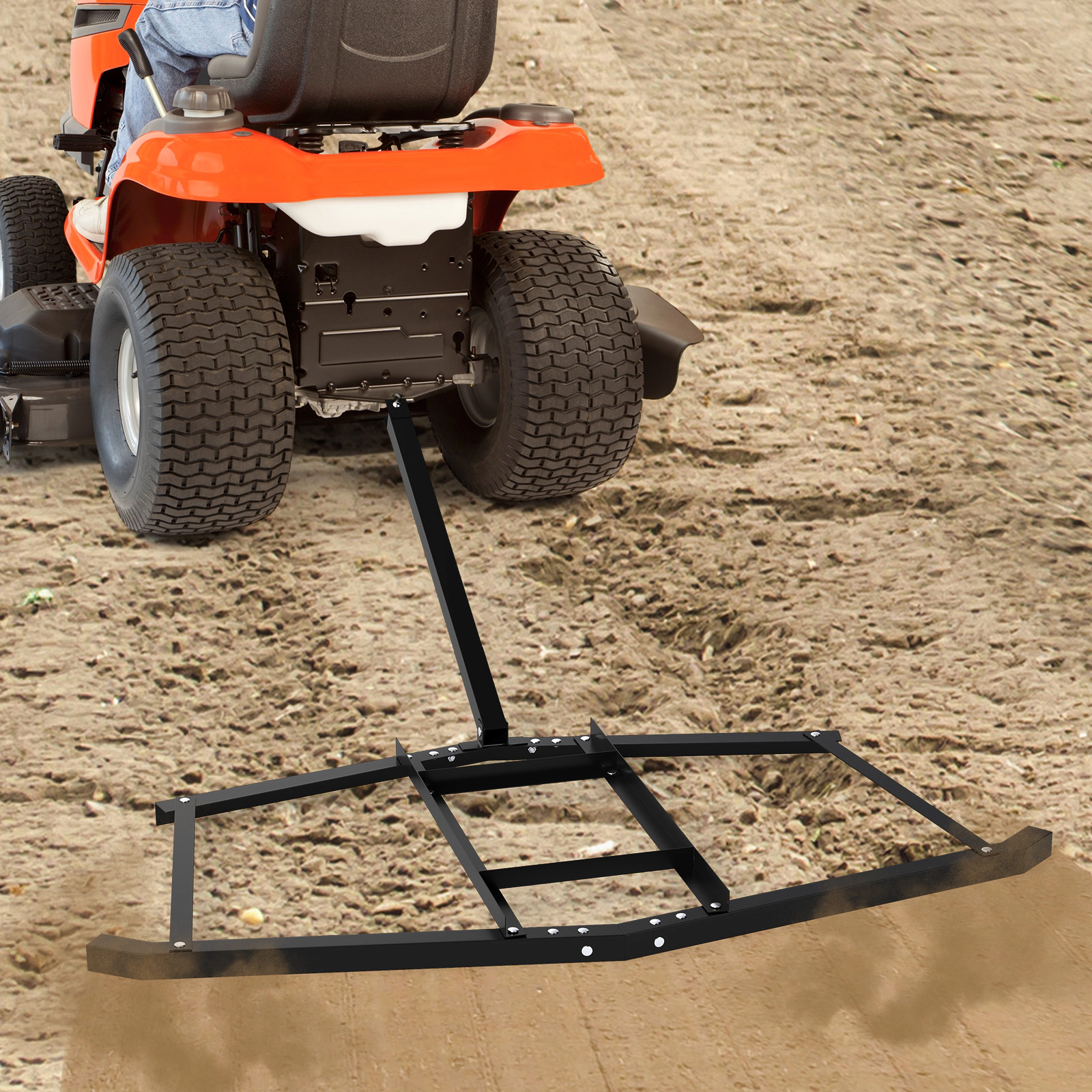 SUGIFT Black 74-in Tow Behind Driveway Drag Harrow Leveling Rake with Pin Hitch for ATV UTV and Tractor