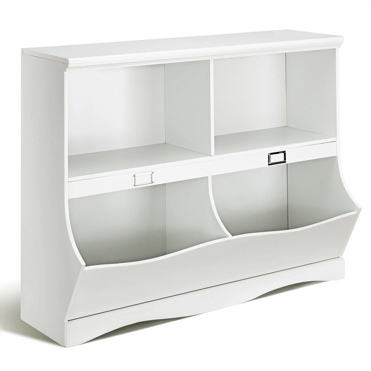 SUGIFT Kids Storage Unit Baby Toy Organizer Children Bookshelf Bookcase with 2-Tier Open Shelves 33-in Tall White/Brown
