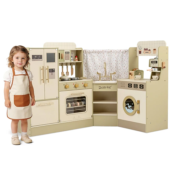 LJG Kids Corner Play Kitchen with Faucet and Dishwasher and Stoves